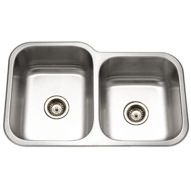 Houzer Elite Series 32-Inch Stainless Steel Undermount 60/40 Double Bowl Kitchen Sink with Small Right Bowl - Perfect for Modern Kitchens, Food Prep, and Dishwashing