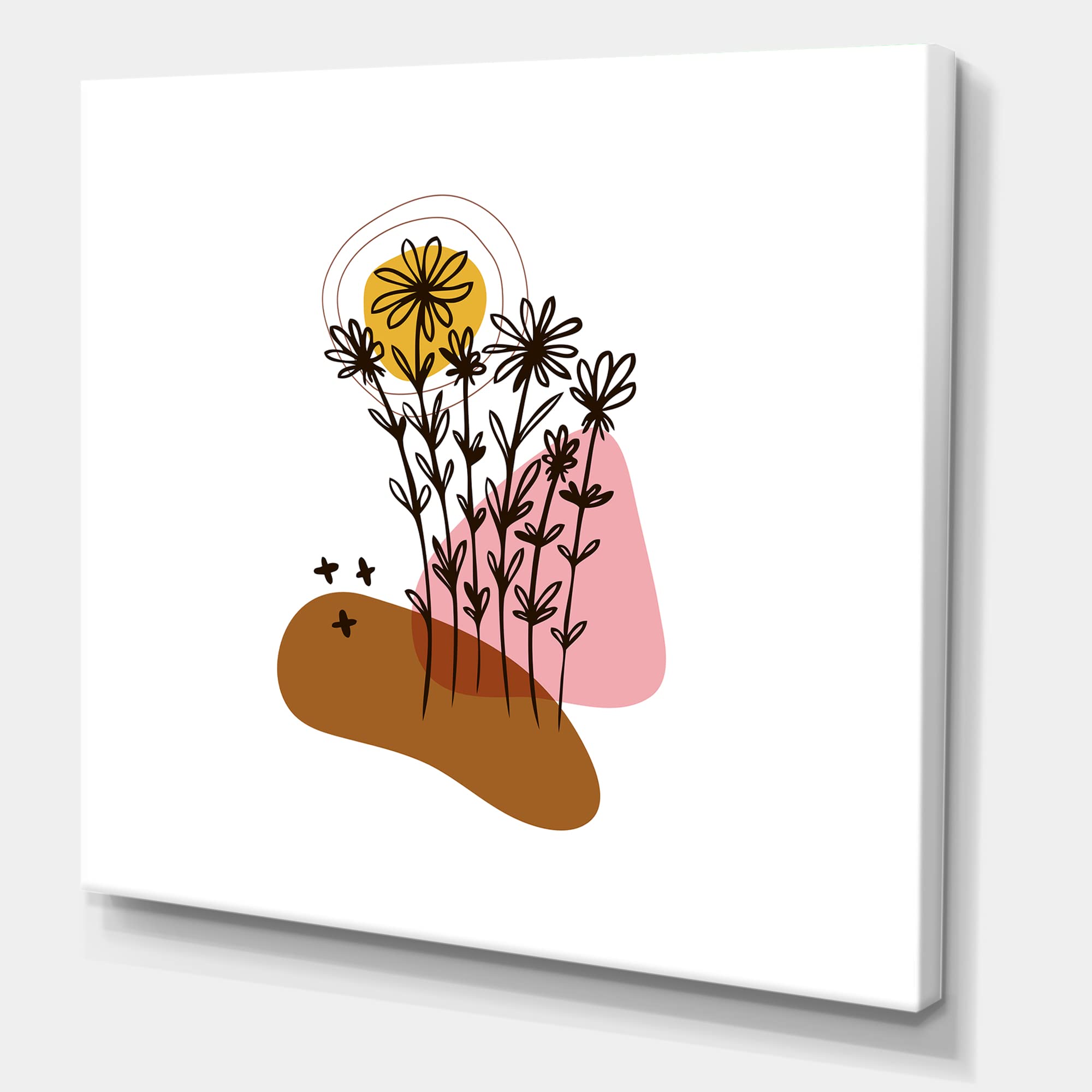 Modern Abstract Floral Canvas Wall Art with Elementary Shapes - Perfect for Living Room, Bedroom & Office Decor