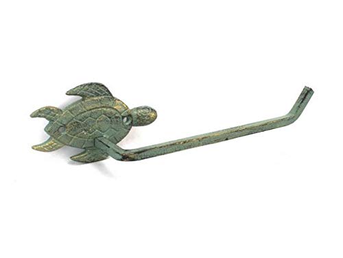 Antique Bronze Cast Iron Sea Turtle Hand Towel Holder - 10 Inch Rustic Bathroom Decor for Coastal, Beach, or Nautical Theme Homes