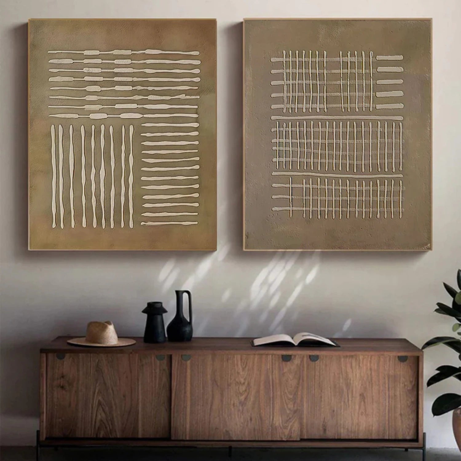 Abstract Beige & Brown Wall Art Set of 2 Canvas Paintings - Modern Home Decor for Living Room, Bedroom & Office #BB154
