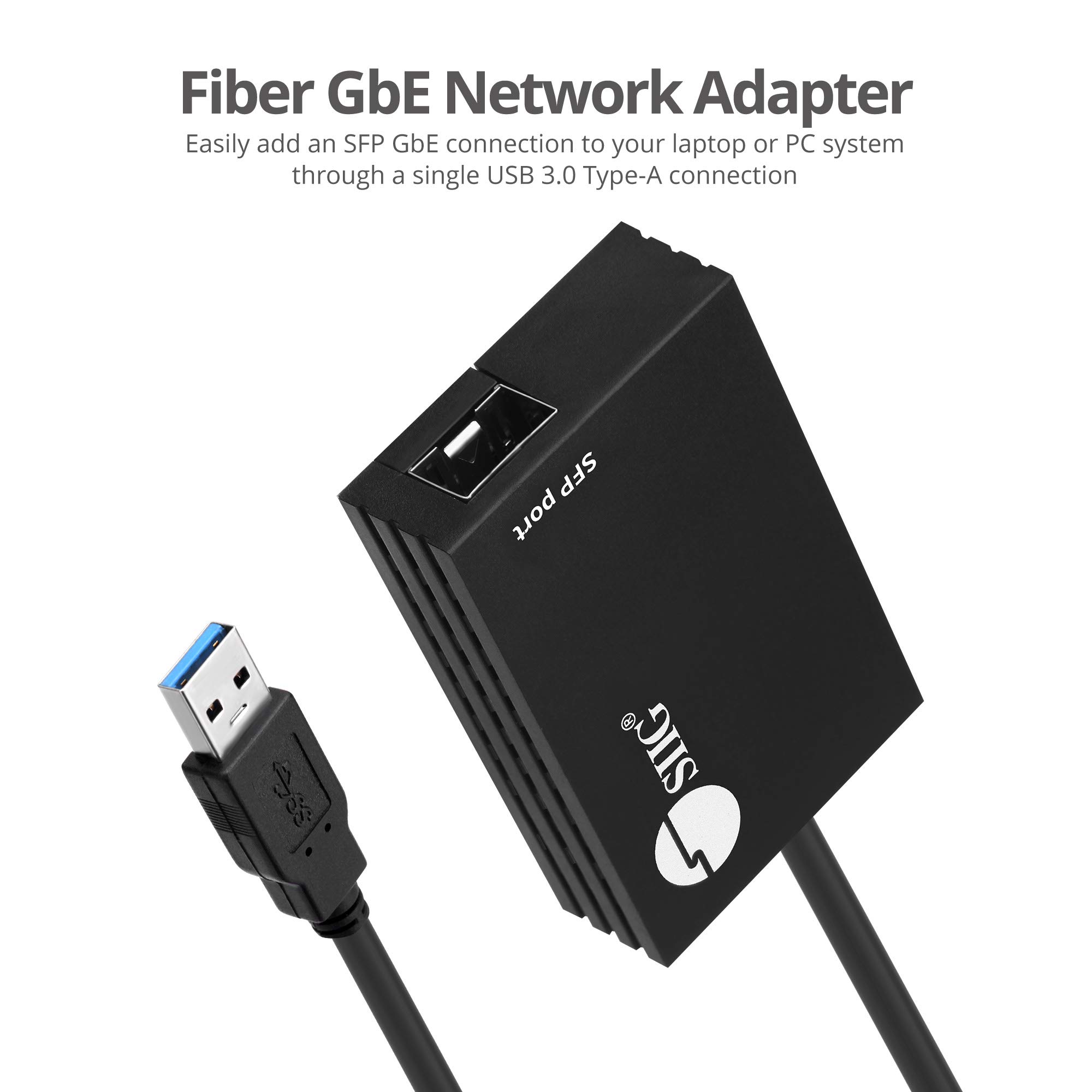 SIIG USB 3.0 to SFP Fiber Optic Gigabit Ethernet Adapter Converter - 1000/100/10 Mbps High-Speed Data Transfer - USB 3.0 Type-A to SFP Female - Realtek RTL8153 Chip (JU-NE0B11-S1) - Ideal for Home Office, Data Centers & High-Speed Networking