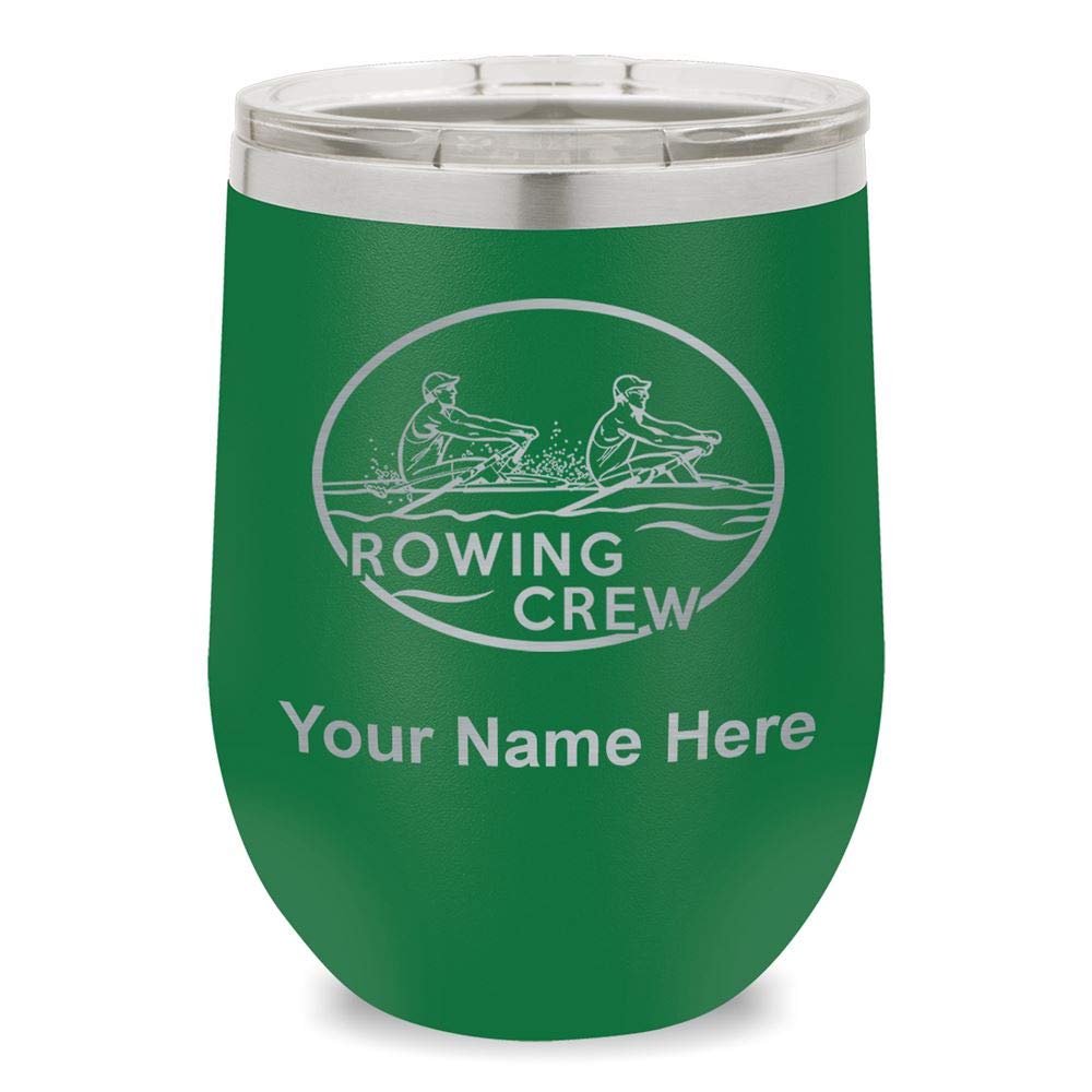 Personalized Engraved Wine Glass Tumbler for Rowing Crew - Premium Green Drinking Cup | Perfect for Team Celebrations, Rowing Competitions & Gifts