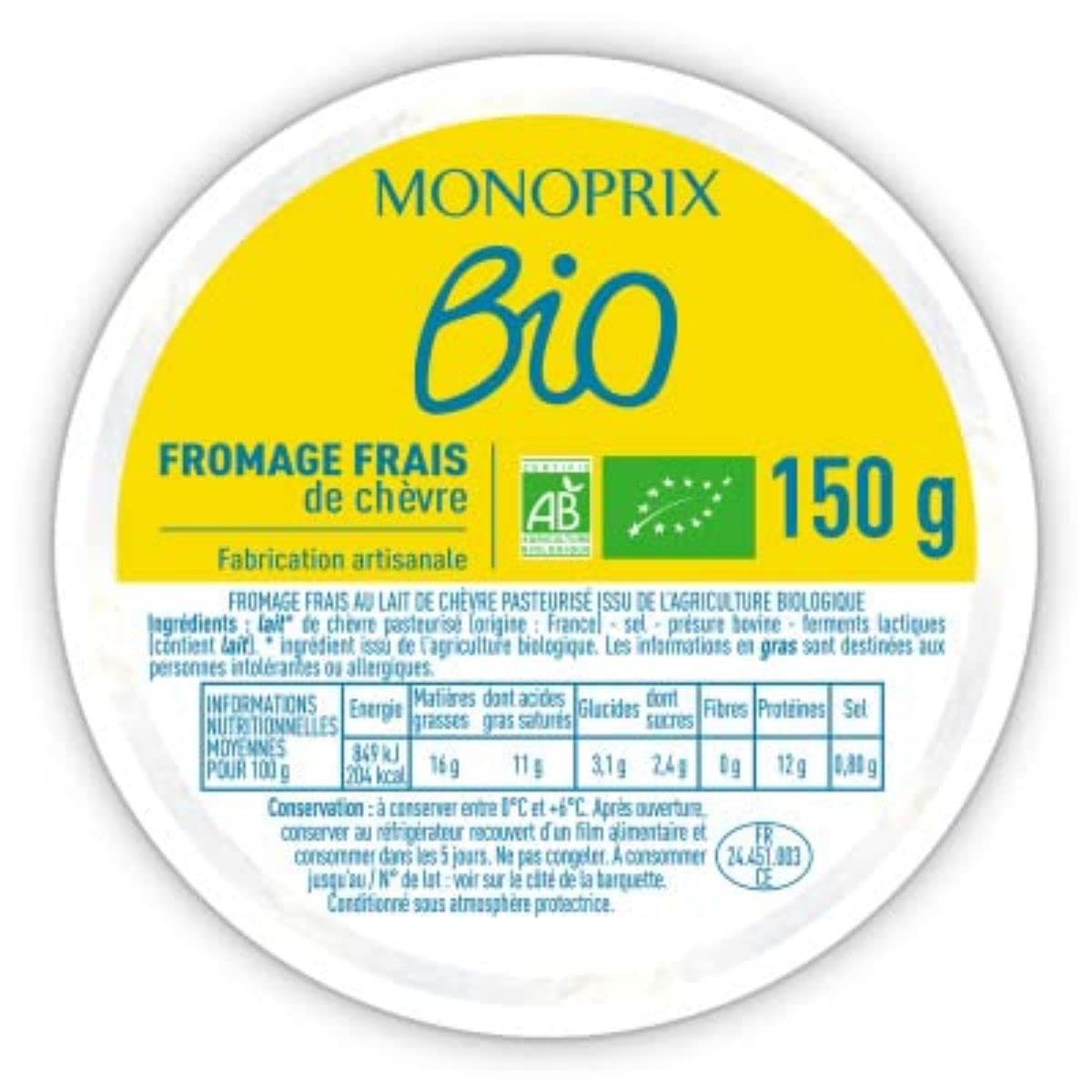 Organic Monoprix Fresh Goat Cheese - 150g Pot | Perfect for Salads, Appetizers & Gourmet Recipes