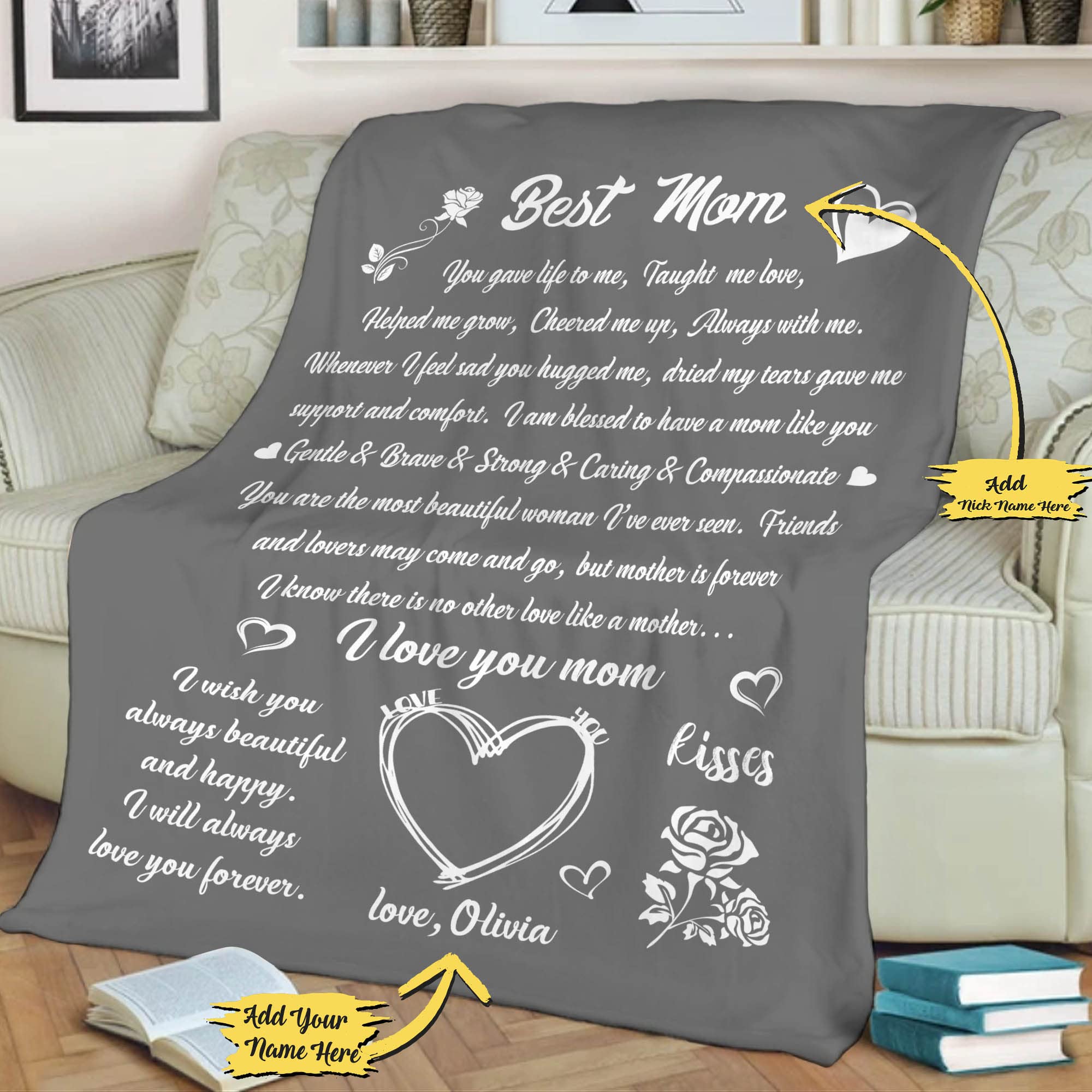 Personalized Mom Blanket - Best Mom Ever, I Love You Mom Gift from Son/Daughter, Custom Fleece or Sherpa Blanket for Birthday, Mother's Day, Christmas, Thanksgiving - Perfect for Cozy Nights, Family Gatherings, and Heartwarming Moments