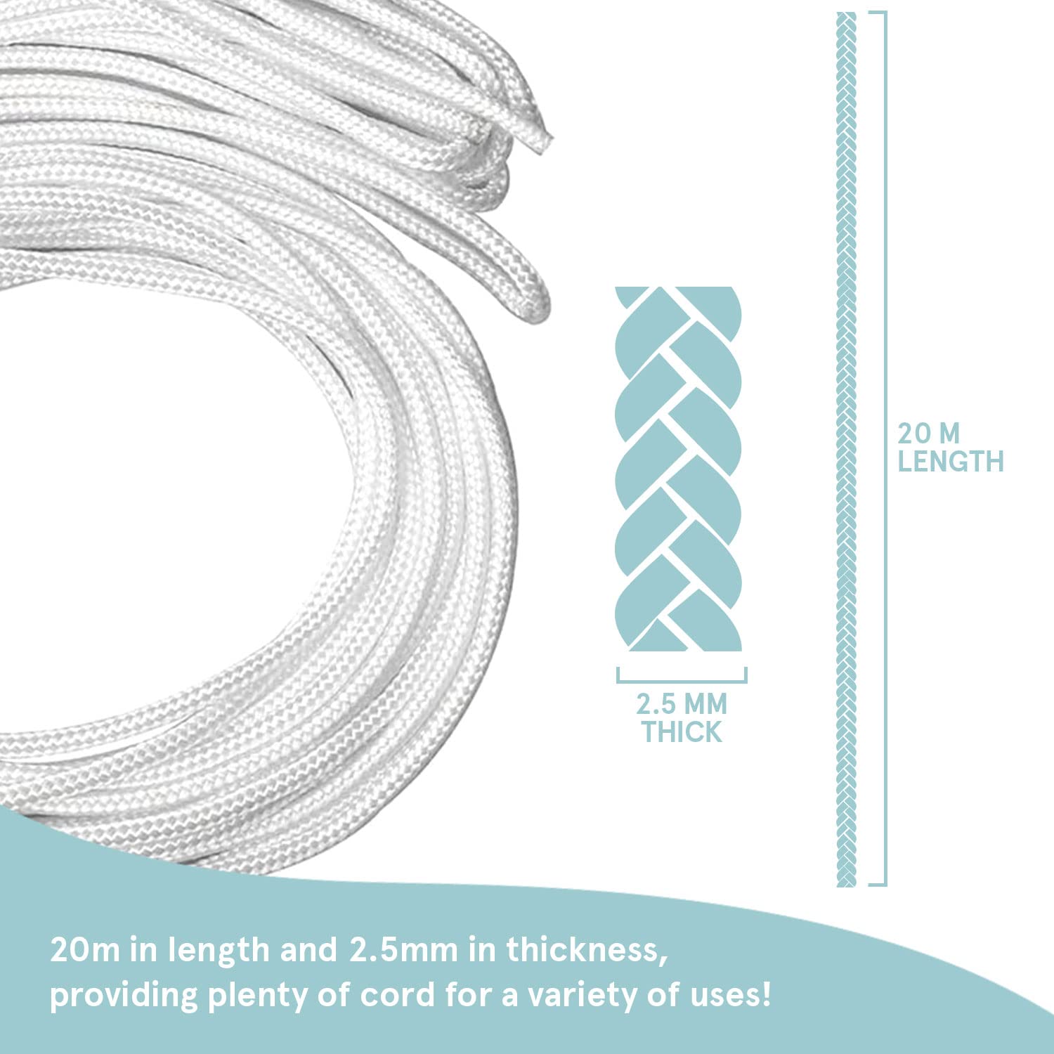 Smith’s® Extra Strong Picture Hanging Cord (20m x 2.5mm) - 30kg Heavy Duty Braided Rope with Matte Finish - Ideal for Hanging Pictures, Mirrors, Paintings & Wall Decor - Perfect for Home, Office & DIY Craft Projects