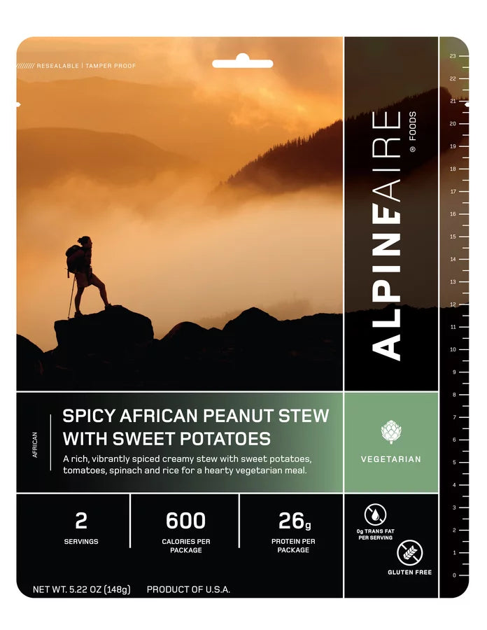 AlpineAire Spicy African Style Peanut Stew with Sweet Potatoes - Gluten-Free Backpacking & Camping Meal - Perfect for Outdoor Adventures, Hiking & Emergency Food Supply