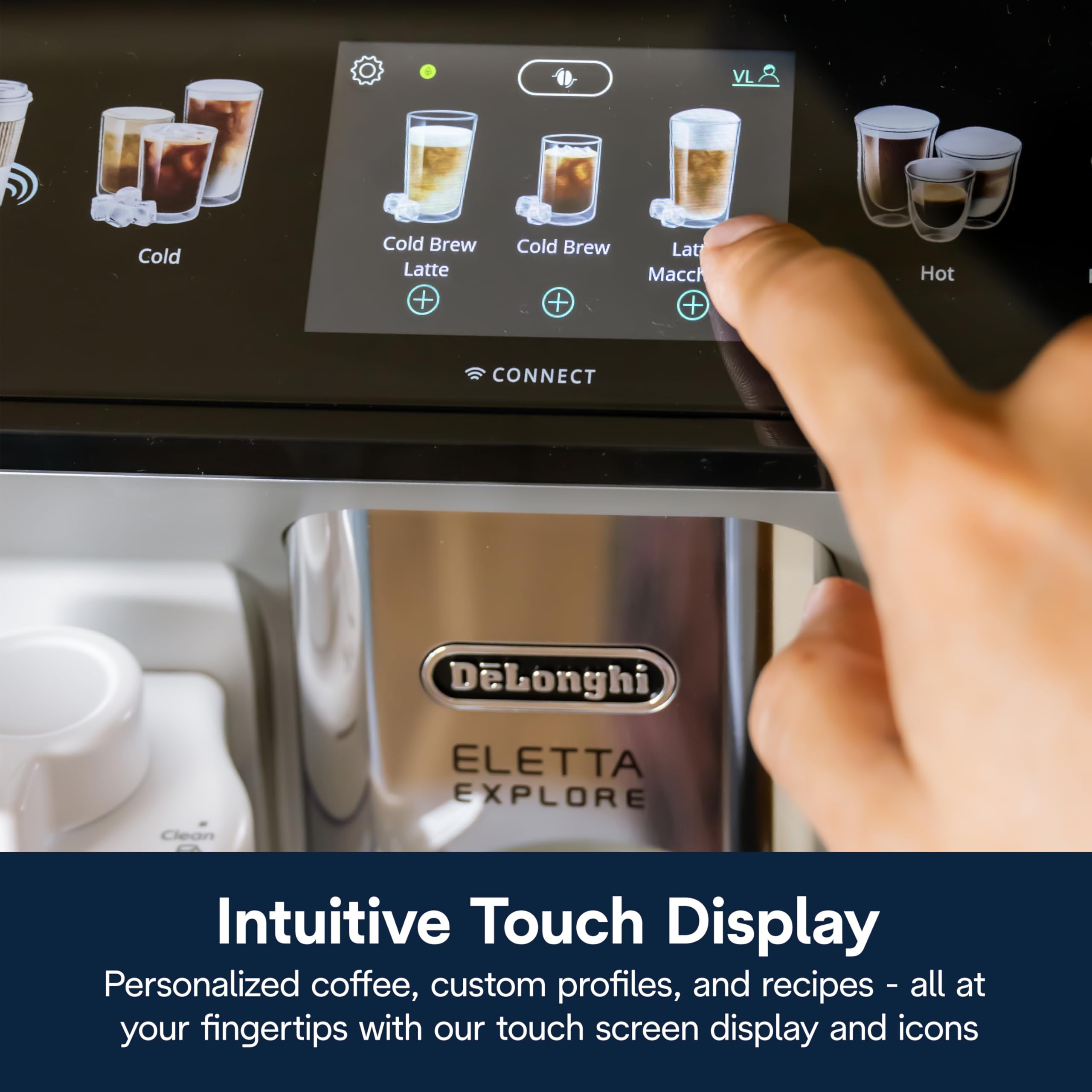 De'Longhi Eletta Explore Espresso Machine with Cold Brew & Automatic Milk Frother - Built-in Grinder for Hot & Cold Drinks, 50+ One-Touch Recipes - Perfect for Home Baristas & Coffee Lovers (ECAM45086S)