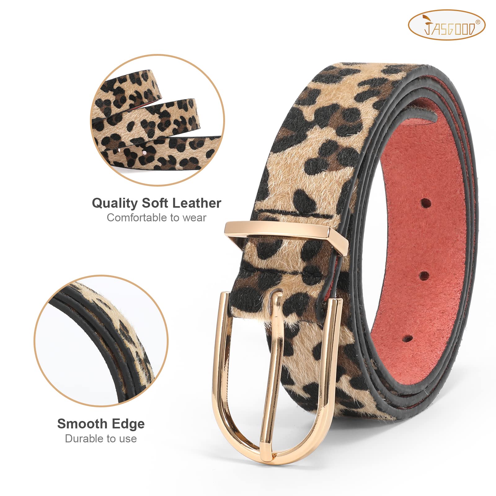 JASGOOD Women's Genuine Leather Belts for Jeans & Pants - Stylish Gold Buckle Fashion Belt for Ladies | Perfect for Casual Wear, Office & Everyday Outfits
