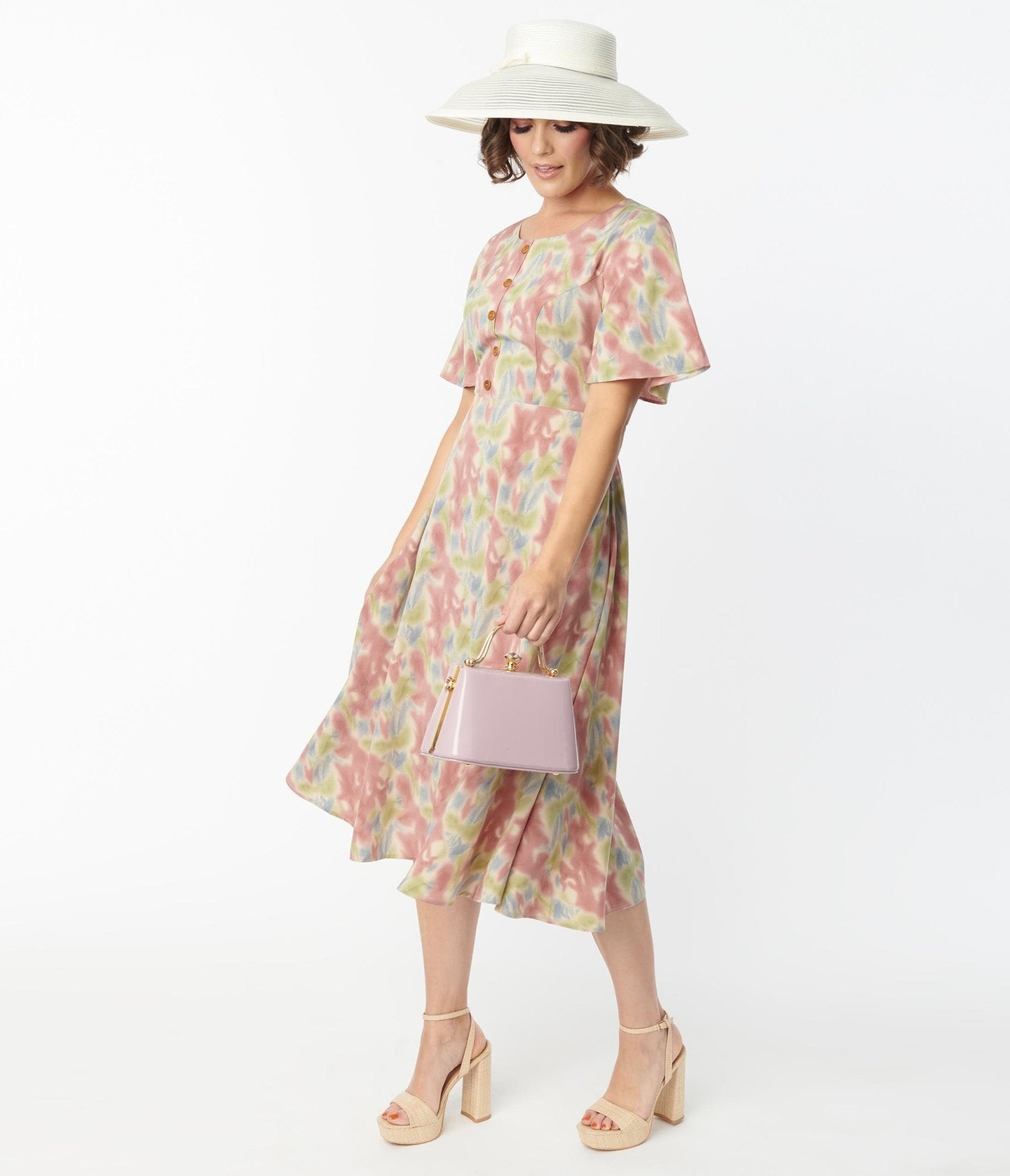 Stylish Pink & Blue Watercolor Print Midi Dress for Women | Flowy Summer Festival Outfit | Perfect for Beach Vacations, Music Festivals & Date Nights
