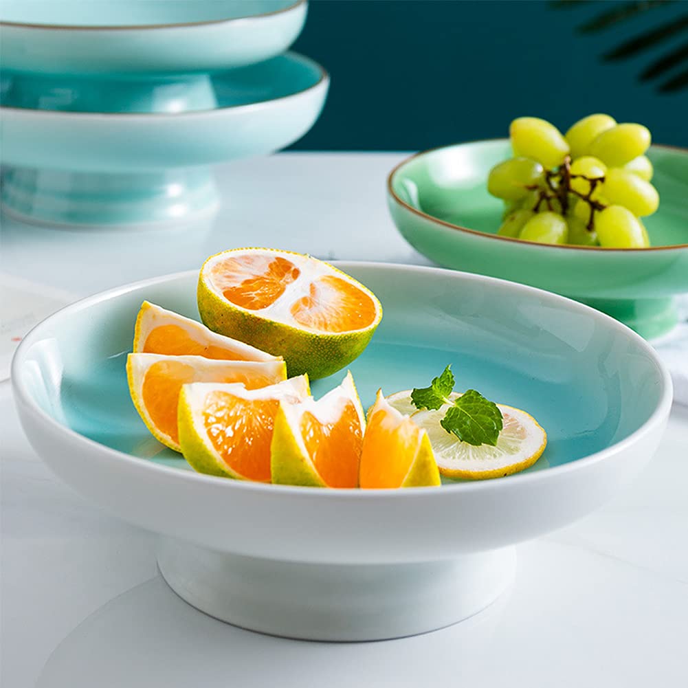 Ceramic Pedestal Bowl - Elegant Round Footed Fruit Dish for Dessert Display, Kitchen Counter & Table Decor - Perfect for Serving Fruits, Snacks & Centerpieces