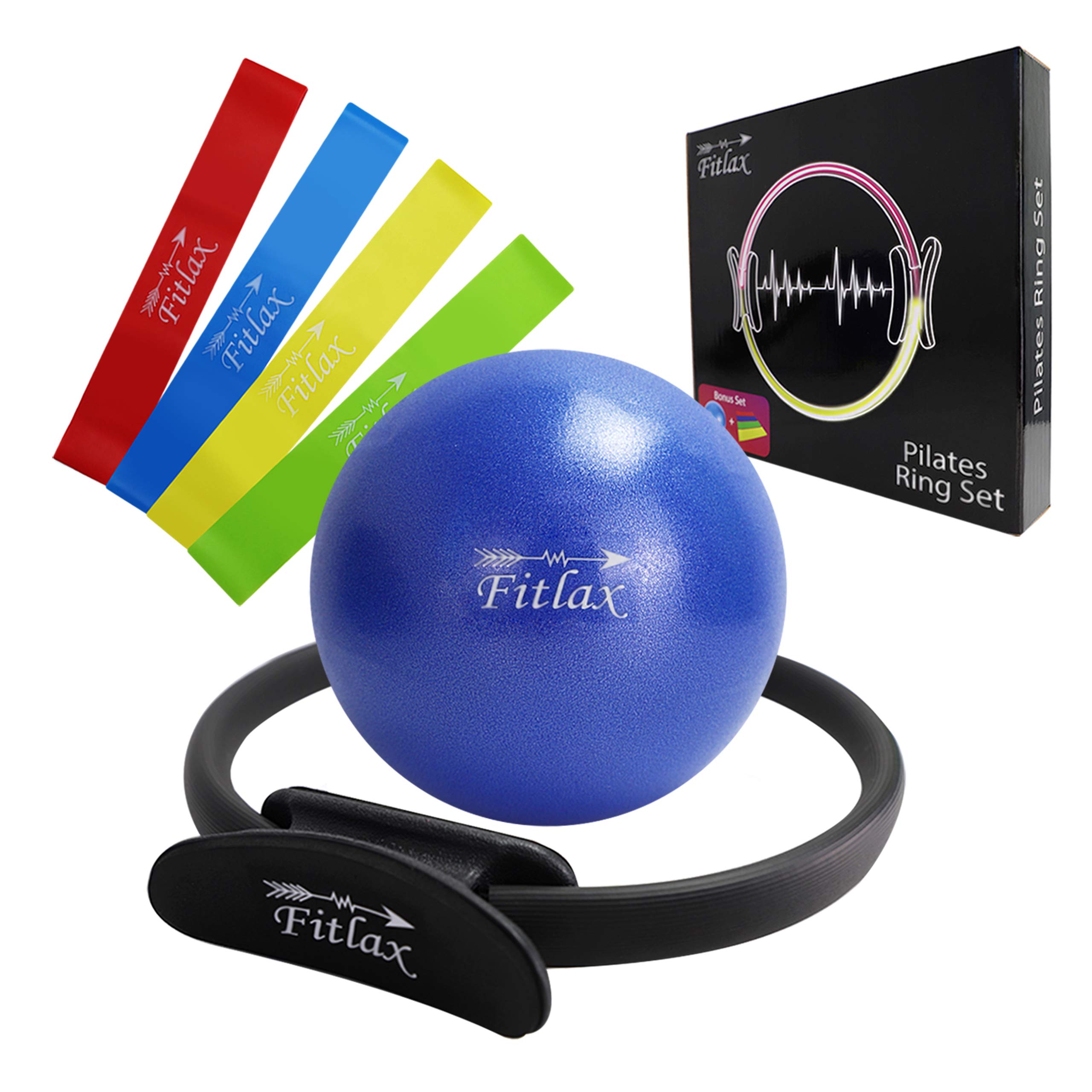 12 Inch Pilates Ring Set with 4 Resistance Bands & 9 Inch Mini Ball - Full Body Toning Exercise Equipment Kit for Home Gym, Yoga, and Fitness Workouts - Includes Free Workout Guide for Women & Beginners