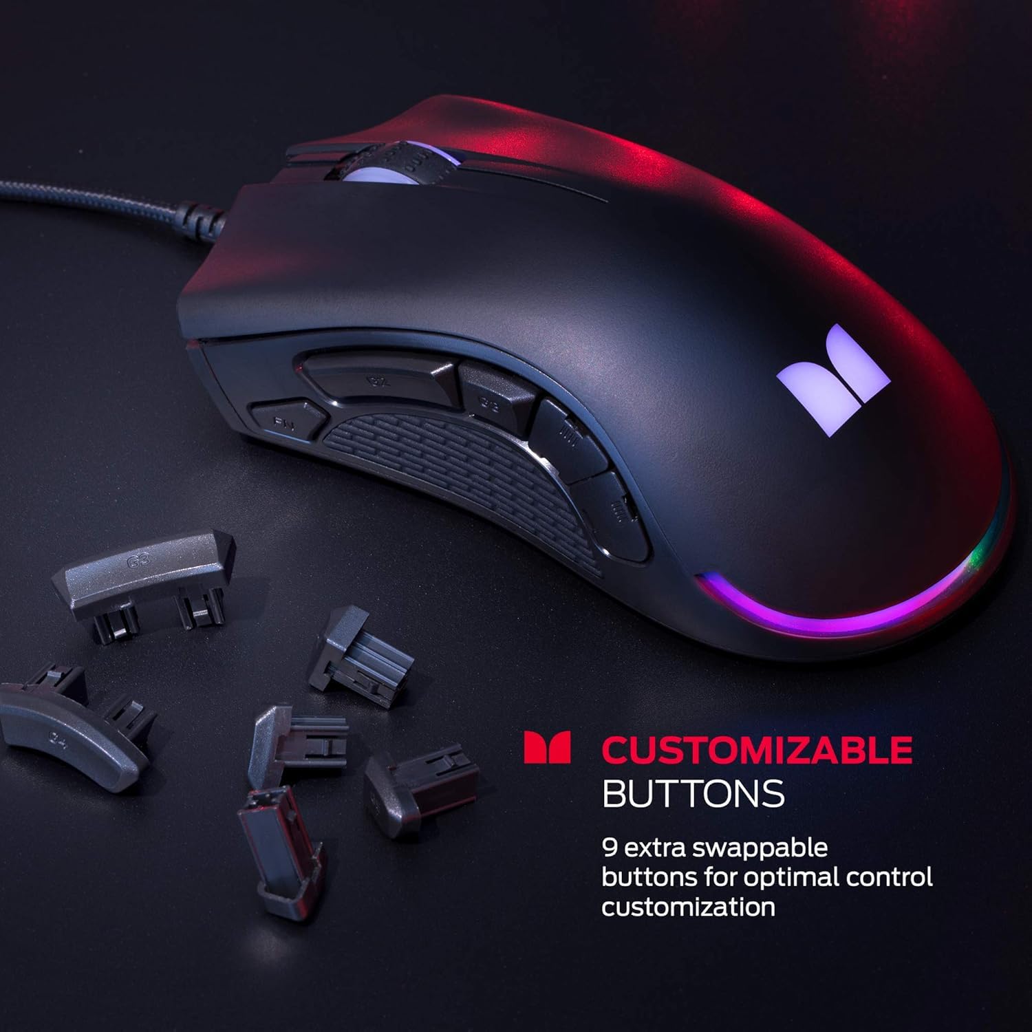 Monster Alpha 9.0 RGB Wired Gaming Mouse - 16,000 DPI, 7 Programmable Buttons, Ergonomic Design with Customizable LED Lighting for PC Gamers | Perfect for FPS, MOBA & MMO Gaming (Black)