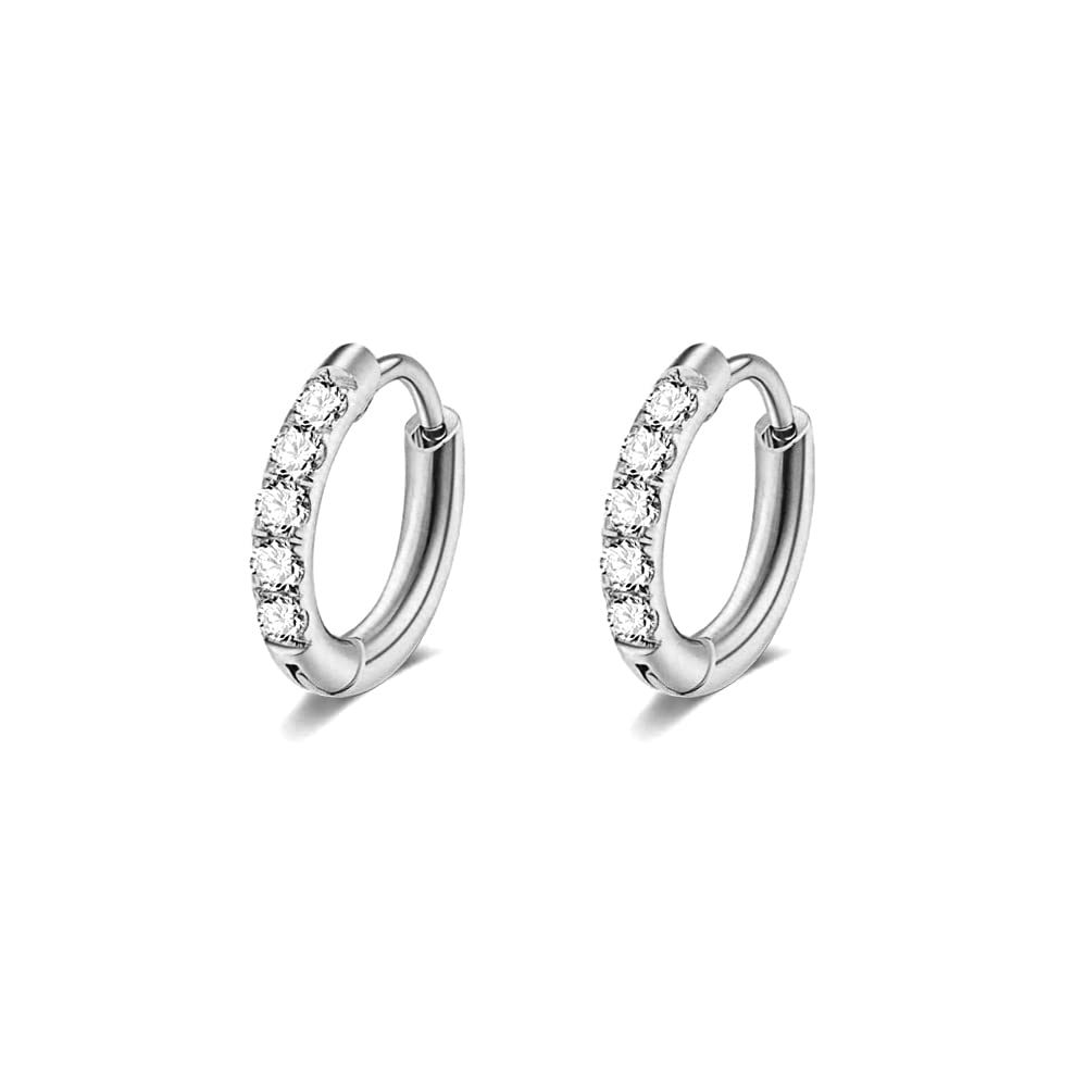 Hypoallergenic Surgical Stainless Steel Cubic Zirconia Huggie Hoop Earrings - 6mm & 8mm Cartilage Earrings for Women | Perfect for Everyday Wear, Gifts & Sensitive Ears