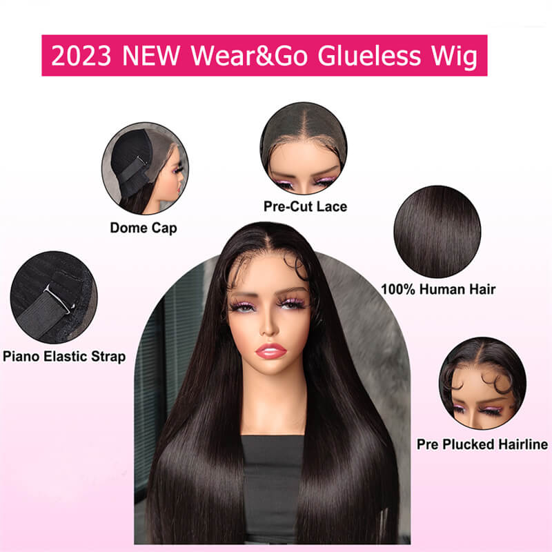 Eullair Glueless Straight Hair Wigs with Pre-Cut Lace 6x4 & 5x5 HD Closure - Beginner Friendly Human Hair Wigs for Everyday Wear & Special Occasions
