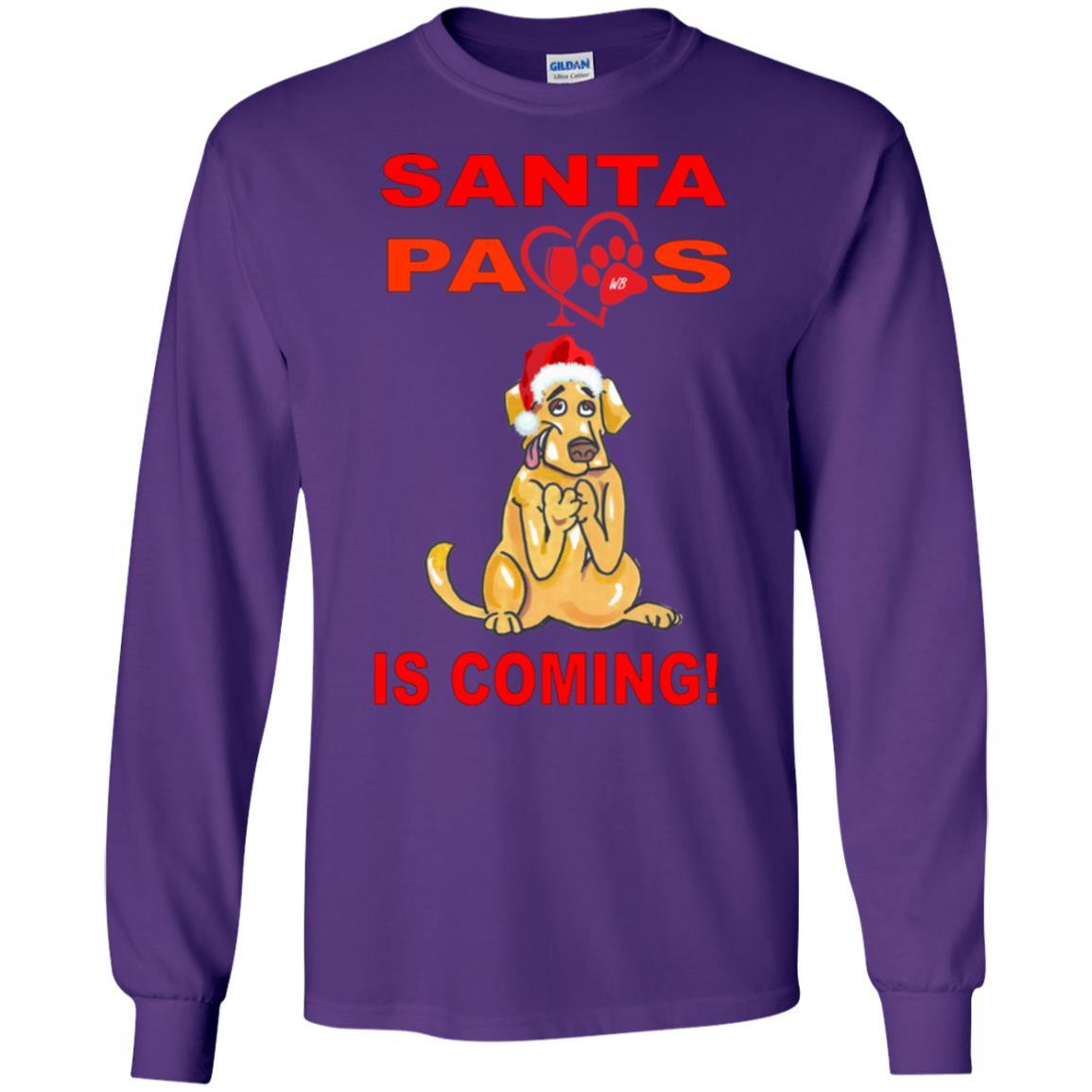 Santa Paws Is Coming Long Sleeve Ultra Cotton T-Shirt for Dog Lovers - Christmas Pet Themed Apparel for Dog Owners & Holiday Gifts