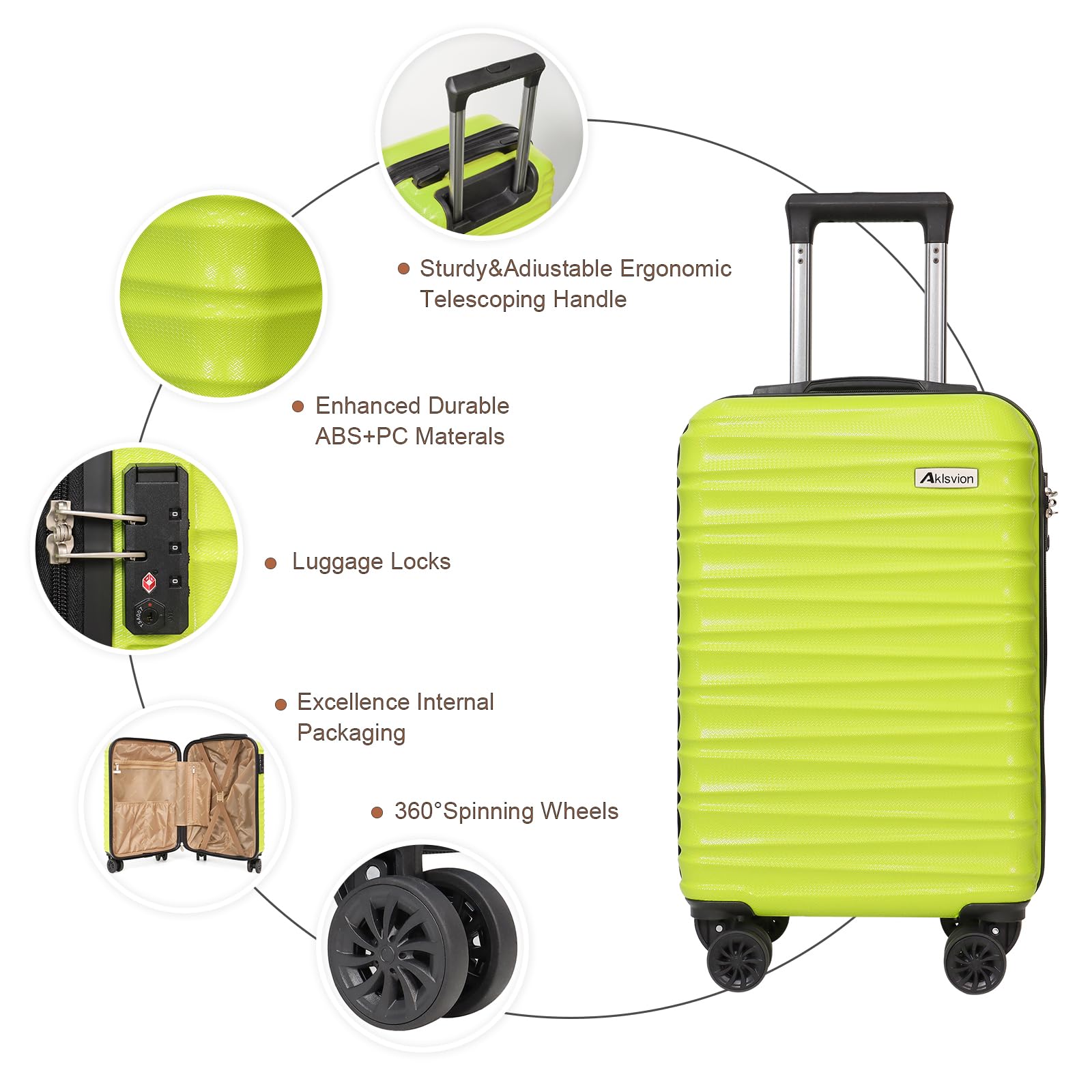 3-Piece ABS Hardshell Spinner Wheel Luggage Set with Carry-On Suitcase, Weekender Bag & Toiletry Bag (Lime) - Perfect for Travel, Business Trips & Vacations