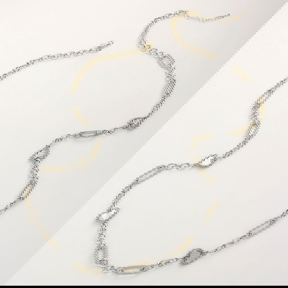 14K Gold Plated Mother of Pearl Heart Link Necklace for Women - Elegant Long Chain Jewelry Gift for Valentine's Day, Anniversary & Special Occasions