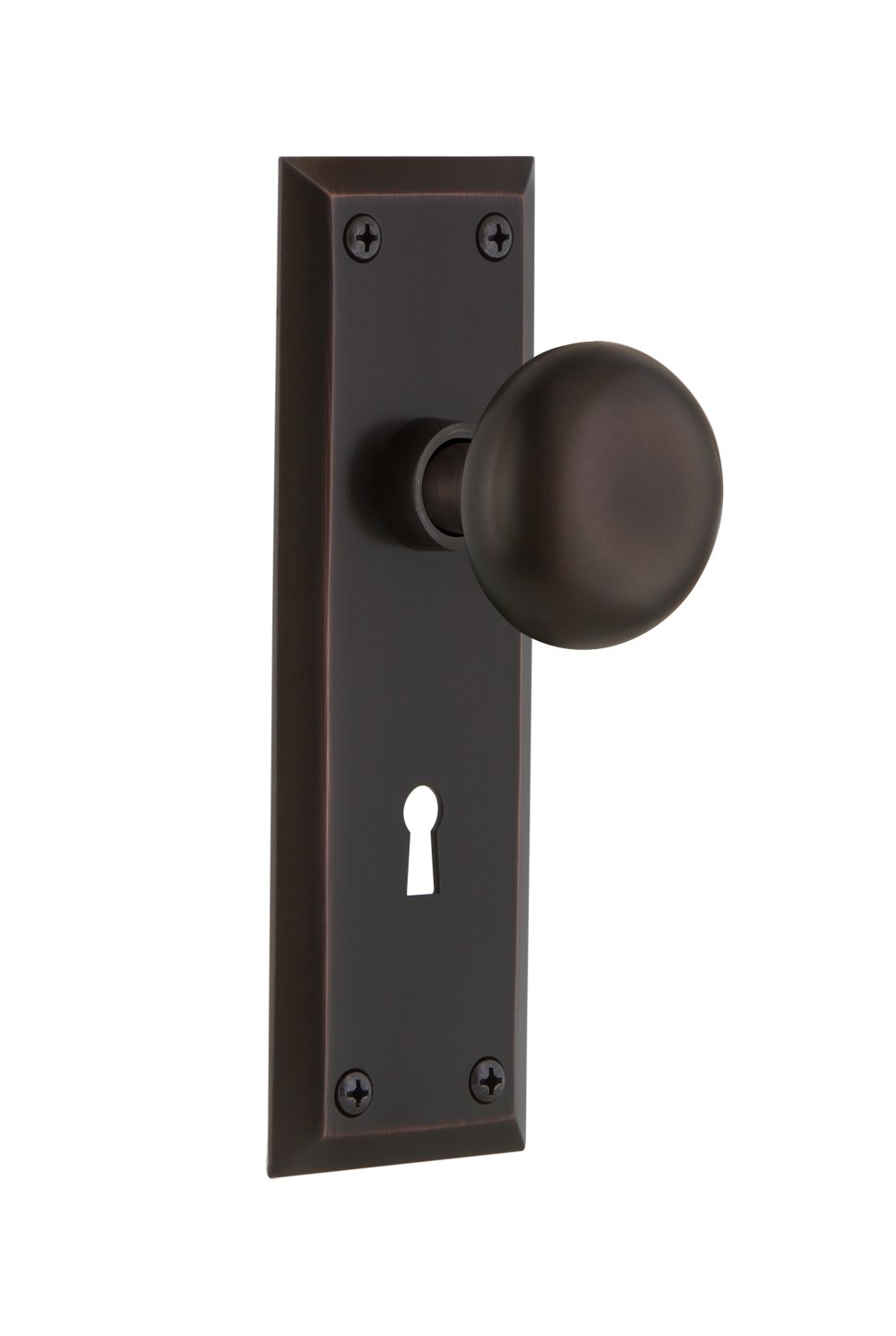 Nostalgic Warehouse New York Plate with Keyhole Double Dummy Door Knob Set in Timeless Bronze Finish - Vintage Style Hardware for Interior Doors, Bedrooms & Home Décor