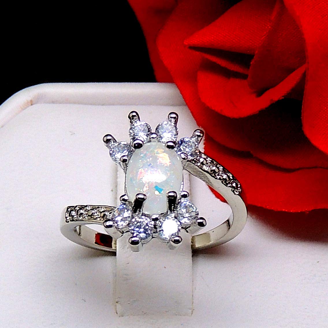 Ginger Lyne Women's Oval Fire Opal Statement Ring | Color Changing Simulated Opal Jewelry | Birthday & Anniversary Gift for Her | Perfect for Evening Parties & Special Occasions