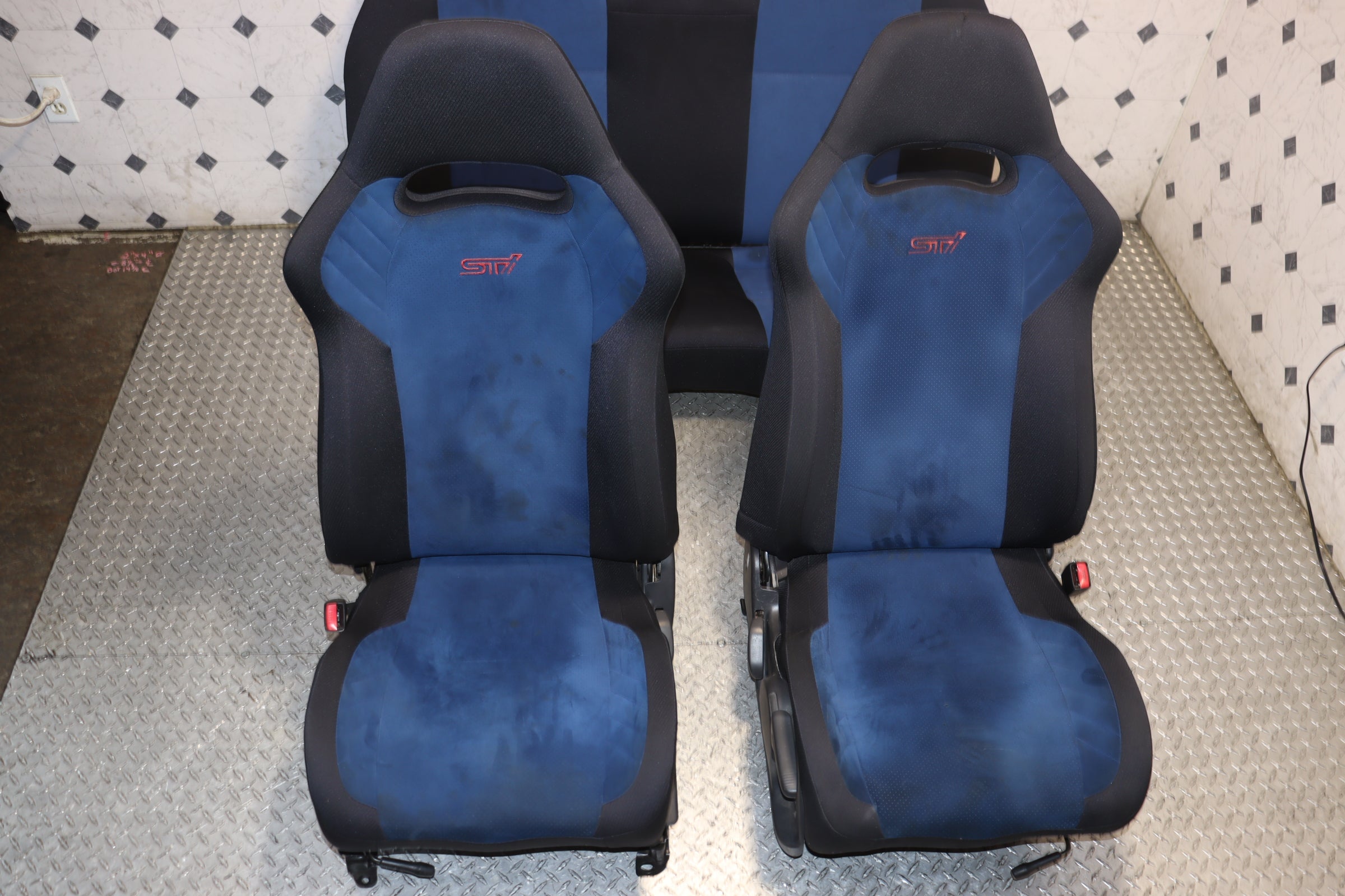 JDM Subaru Impreza WRX STI V7 Front & Rear OEM STI Seats - Perfect for Racing & Car Enthusiasts