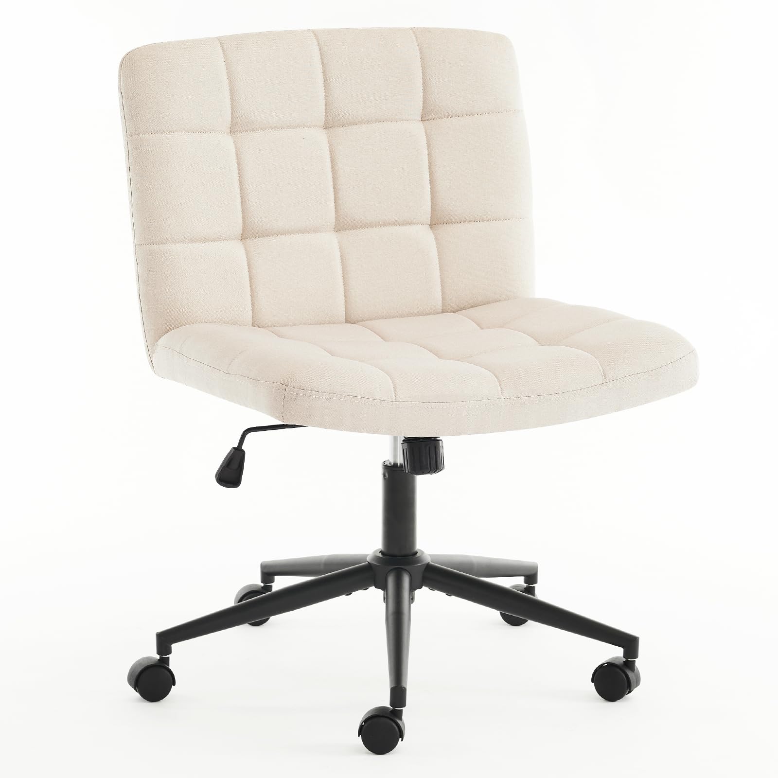 Furnimart Swivel Criss Cross Legged Office Chair with Wheels - Adjustable Height Armless Desk Chair for Home Office, Vanity & Bedroom - Comfortable Beige Seat for Working, Studying & Relaxing