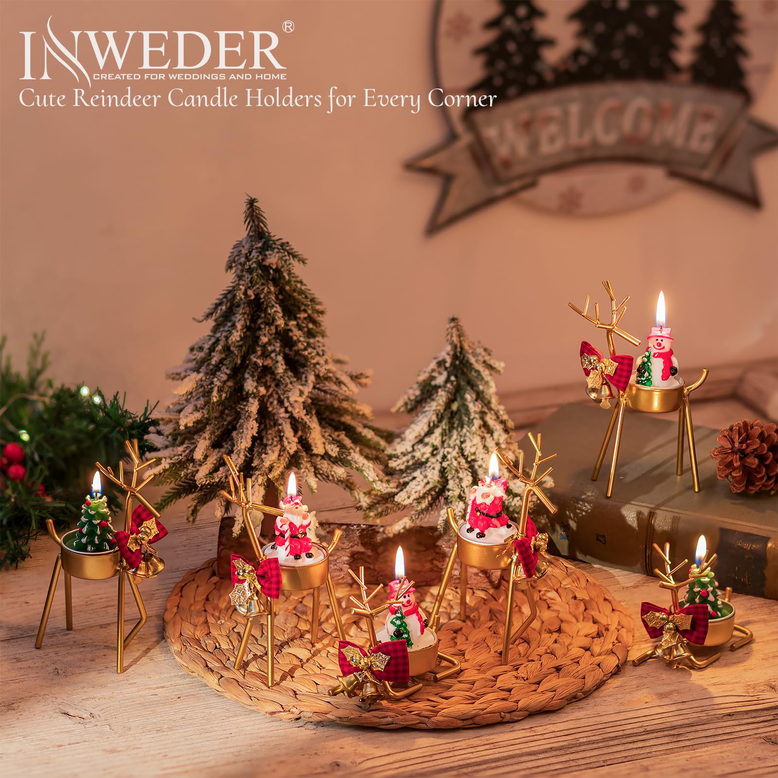 6Pcs Black Reindeer Christmas Tealight Candle Holders - Elegant Window & Table Decor for Holiday Mantel, Festive Votive Candle Display for Christmas Parties & Home Decoration