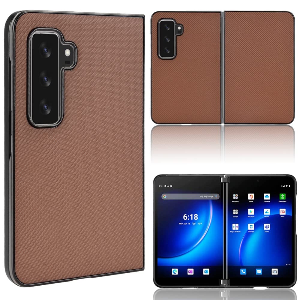 Premium Ultra-Thin Leather Flip Case for Microsoft Surface Duo 2 - Shockproof PC+PU Leather Folio Cover with Card Slot (Brown) | Perfect for Business Professionals & Travel Protection