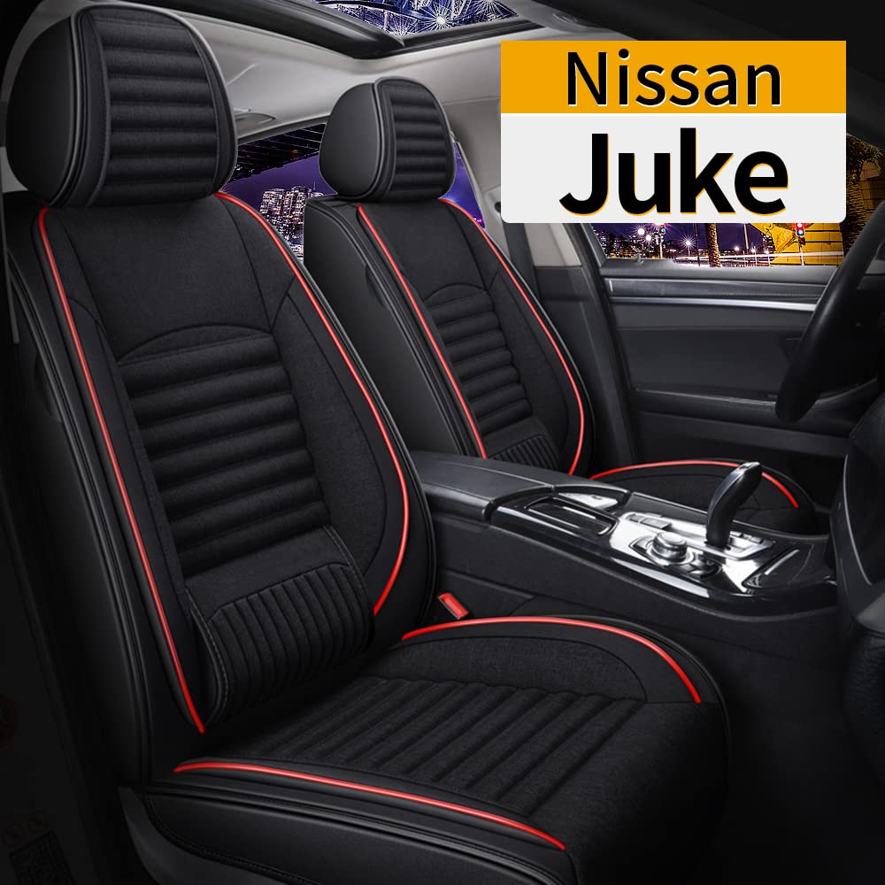 Premium Custom TTX Car Seat Cover for 2011-2017 Nissan Juke - Waterproof Leather & Breathable Linen Seat Protector with Airbag Compatibility (Red & Black) - Perfect for Road Trips, Daily Commutes & Pet Protection