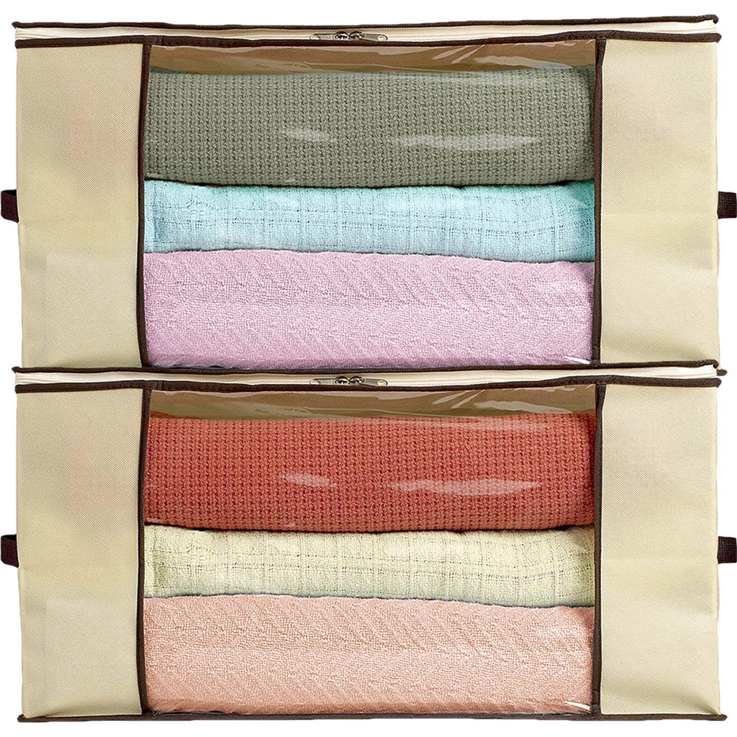 Ziz Home Blankets & Clothes Storage Bags - Clear Transparent Window Organizer for Linen, Sweaters & Duvets | Space-Saving Closet Organization Solution (2-Pack) | Perfect for Seasonal Storage, Travel & Home Organization