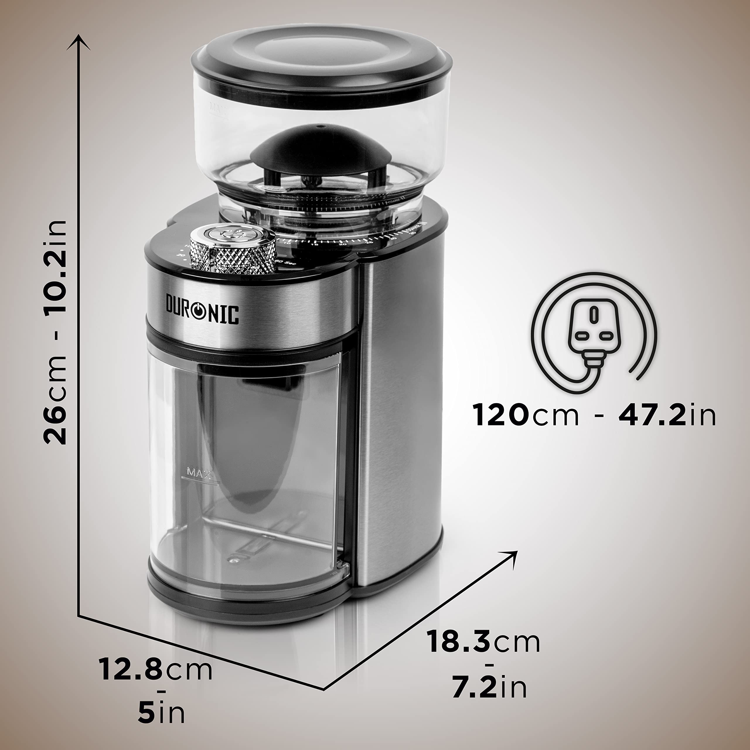 Duronic BG200 Electric Coffee Grinder - Conical Burr Mill with 35 Precise Grind Settings, 200W Power, 200g Bean Capacity (Makes 12 Cups) - Perfect for Espresso, French Press, Cold Brew & Home Baristas