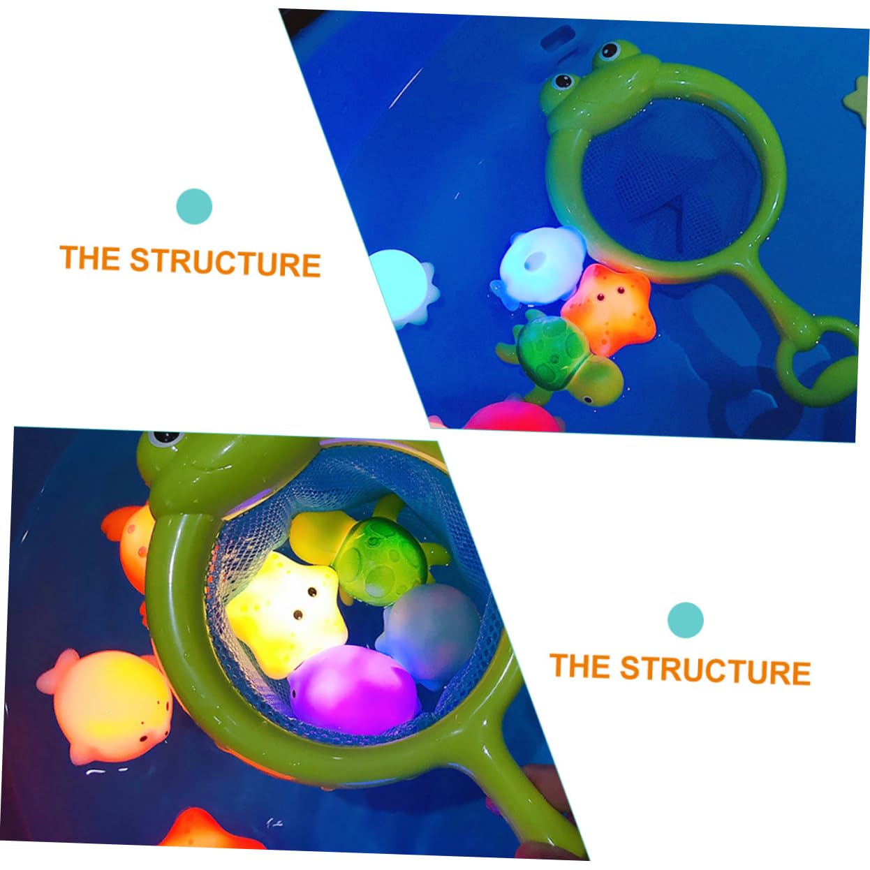 iFundom 3 Sets Glow in The Dark Fishing Net Bath Toys - Fun Aquatic Animal Figures for Kids Bathtime Play, Pool Party & Sensory Learning Activities
