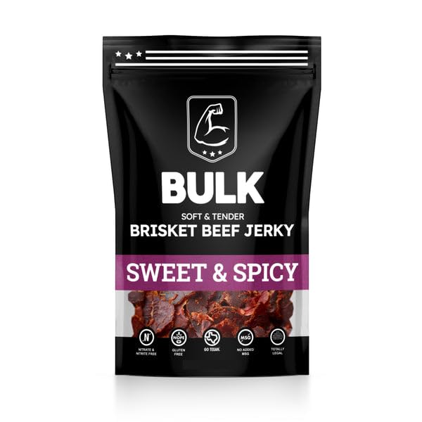 Premium Bulk Brisket Jerky - Sweet & Spicy Flavor - 5 Pound Pack - Perfect for Camping, Hiking & Road Trips