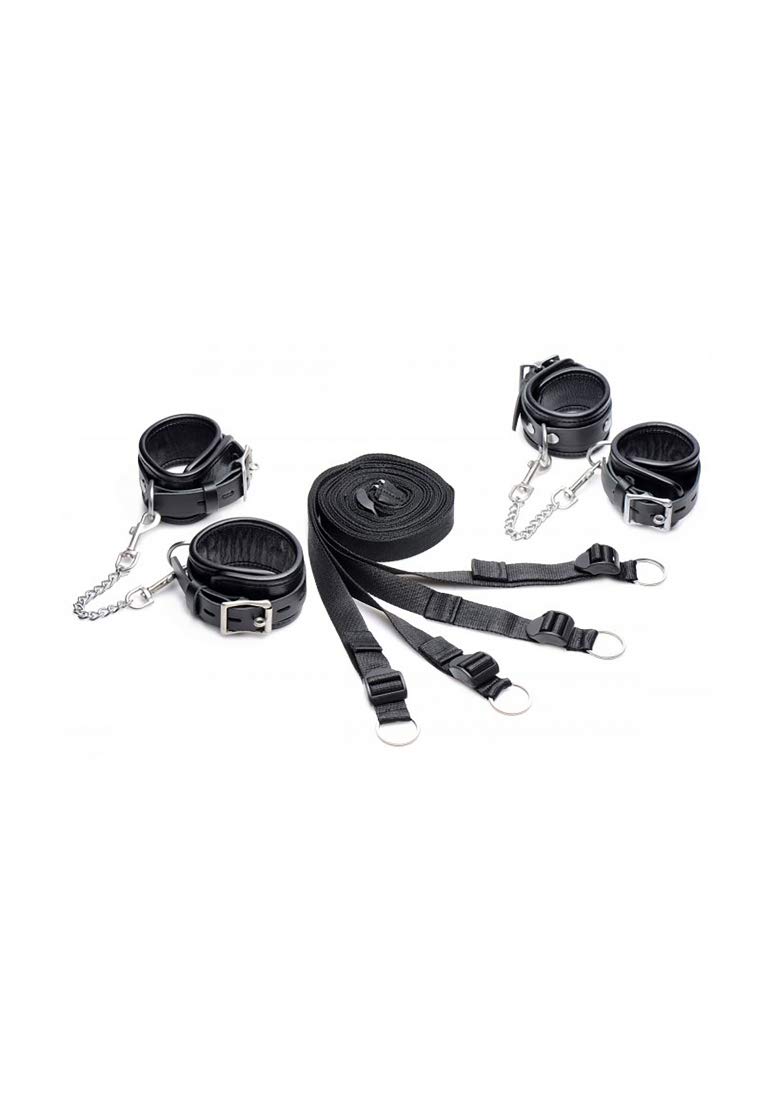 Premium Leather Bed Restraint Kit - Adjustable Handcuffs & Ankle Cuffs for Adults - Bondage Gear for Couples - Perfect for Spicing Up Your Bedroom, BDSM Play & Sensual Exploration