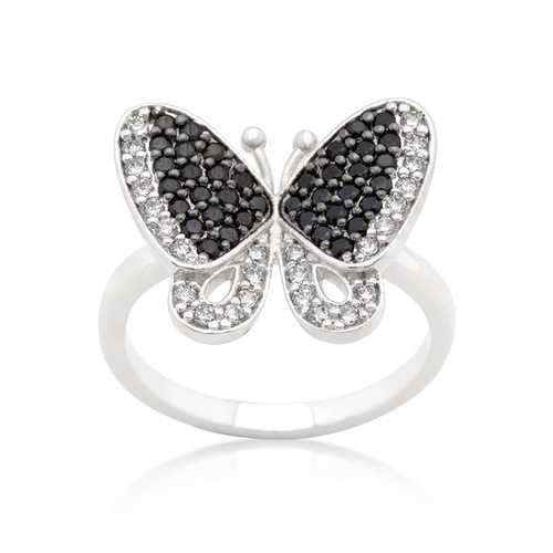 Elegant Black & White Cubic Zirconia Butterfly Ring for Women - Dainty Fashion Jewelry Gift for Birthday, Anniversary & Valentine's Day