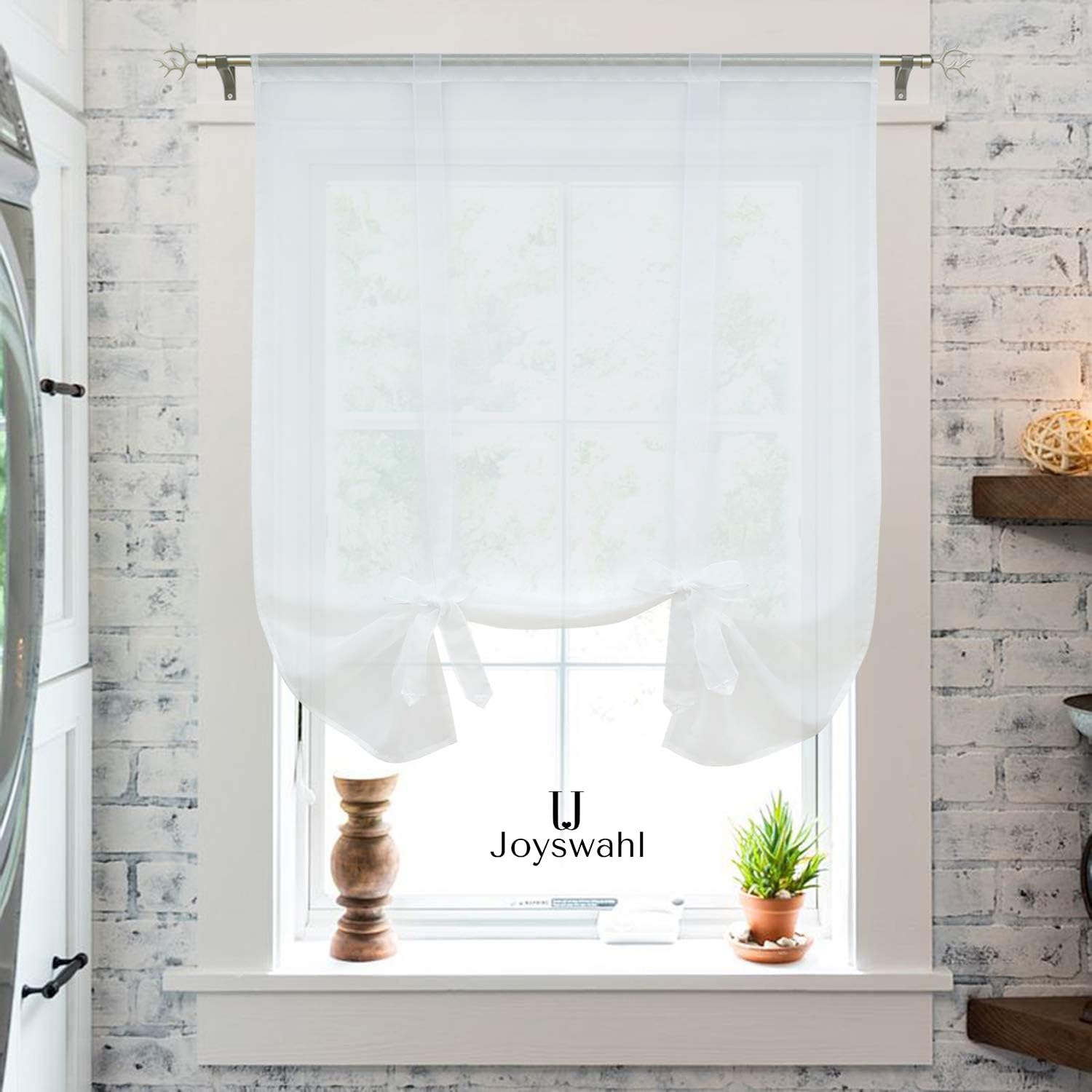 Elegant Balloon Shades with Bowknot Tie-Up - Sheer Voile Roman Window Curtain with Rod Pocket - 1pc White (31