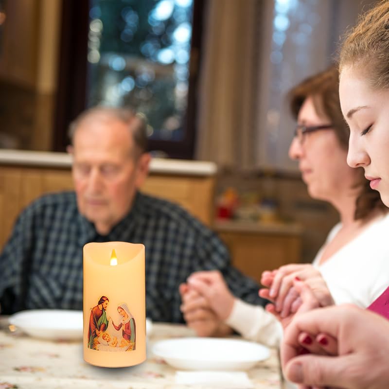 LED Flameless Prayer Candle with Remote Timer - Battery Operated Religious Candles, Real Wax for Home Altar, Church & Devotional Use - 6