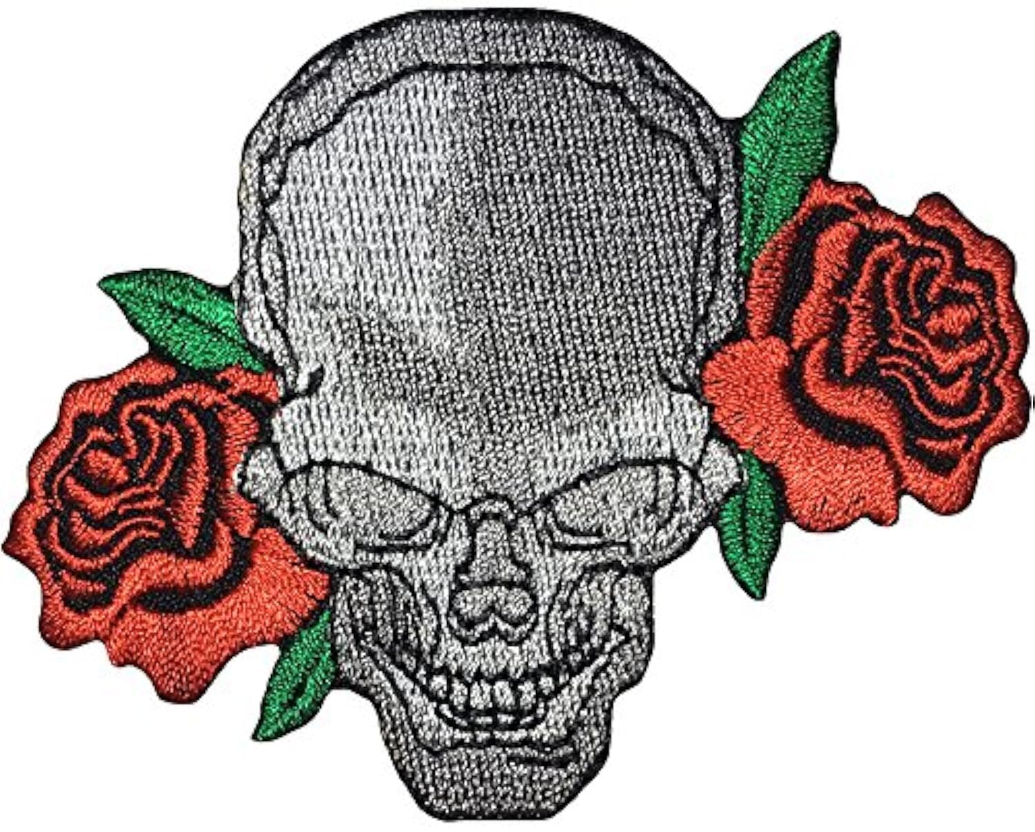 Realistic Skull Rose Embroidered Iron-On Patch for Biker Jackets, Motorcycle Gear & Punk Costumes - DIY Sew On Applique for Denim, Vests & Accessories (IRON-SKULL-ROSE-03) | Perfect for Halloween, Cosplay & Gothic Fashion