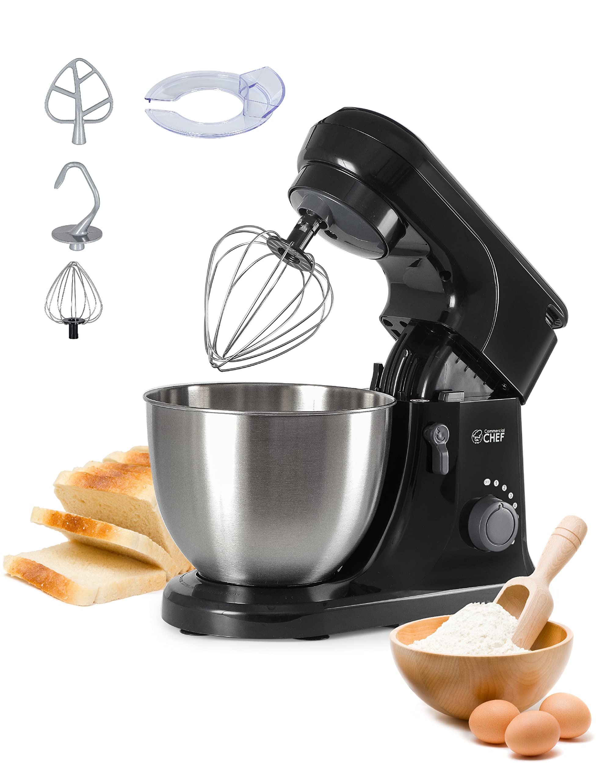 Commercial Chef 4.7QT Electric Stand Mixer - 7-Speed Heavy Duty Kitchen Mixer for Baking, Dough Kneading & Cooking - Perfect for Home Bakers & Professional Chefs