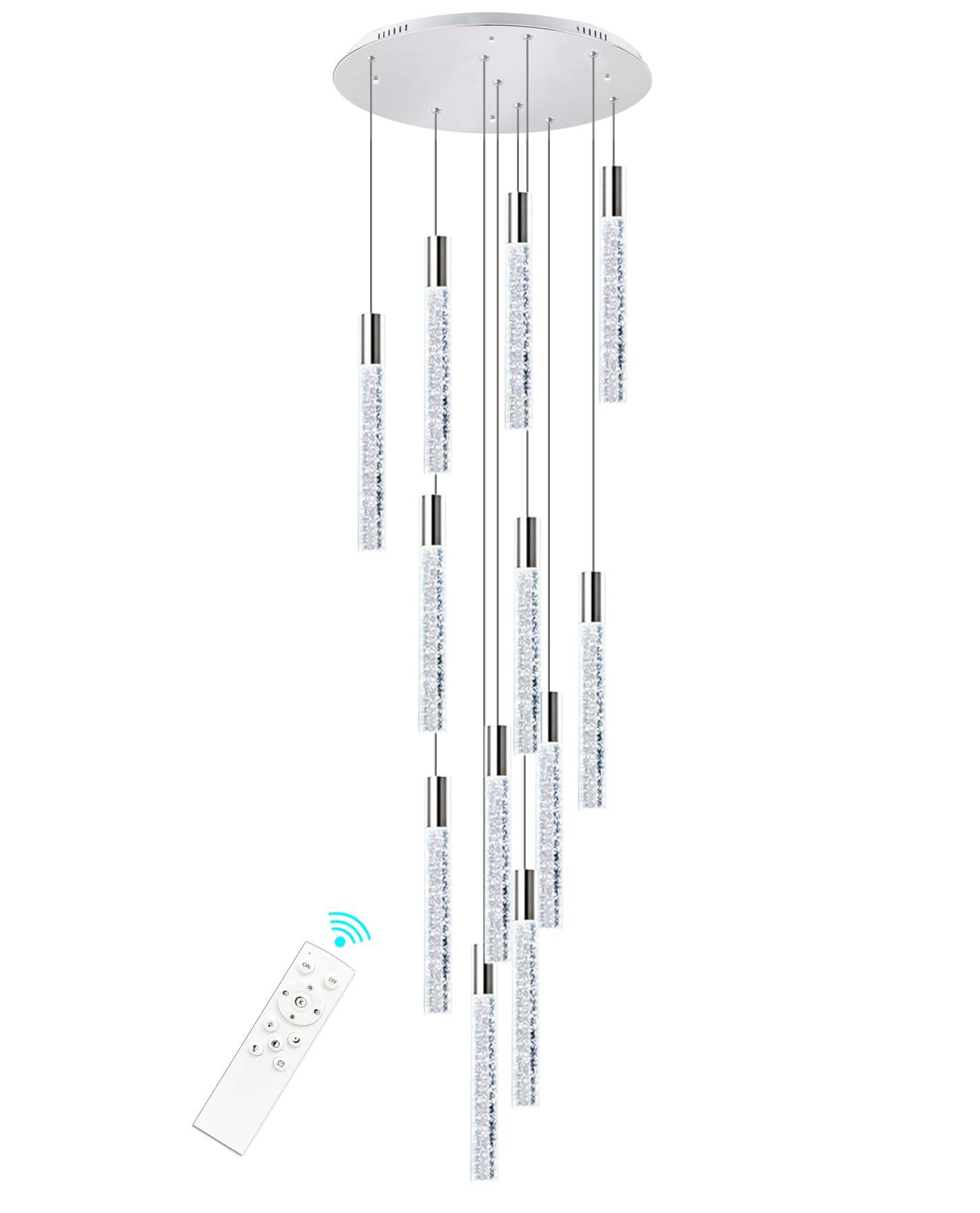 118 Inch Long Light Glam Chandelier - Bubble Crystal Linear Ceiling Pendant with Remote Control & Dimmable LED - Adjustable High Ceiling Light Fixture (12-Lights, Silver) - Perfect for Dining Rooms, Living Rooms, and Grand Entryways