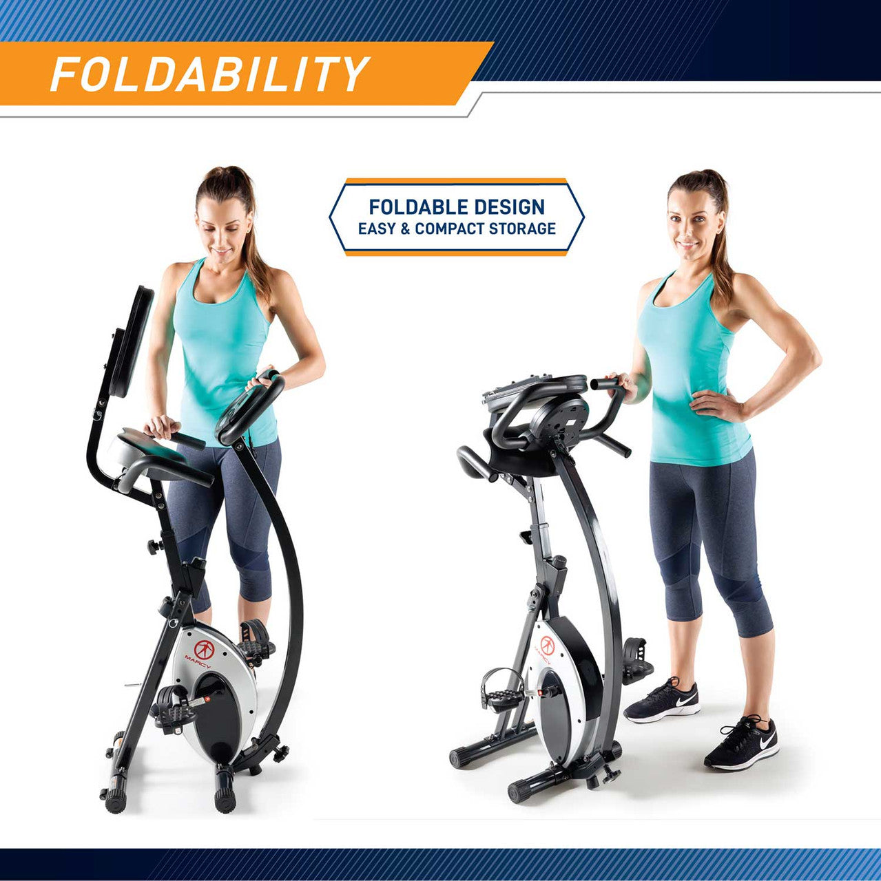 Marcy Foldable Exercise Bike with High Back Seat NS 653 - Adjustable Home Gym Equipment for Cardio Workouts & Indoor Cycling - Perfect for Small Spaces, Apartment Fitness & Low-Impact Training