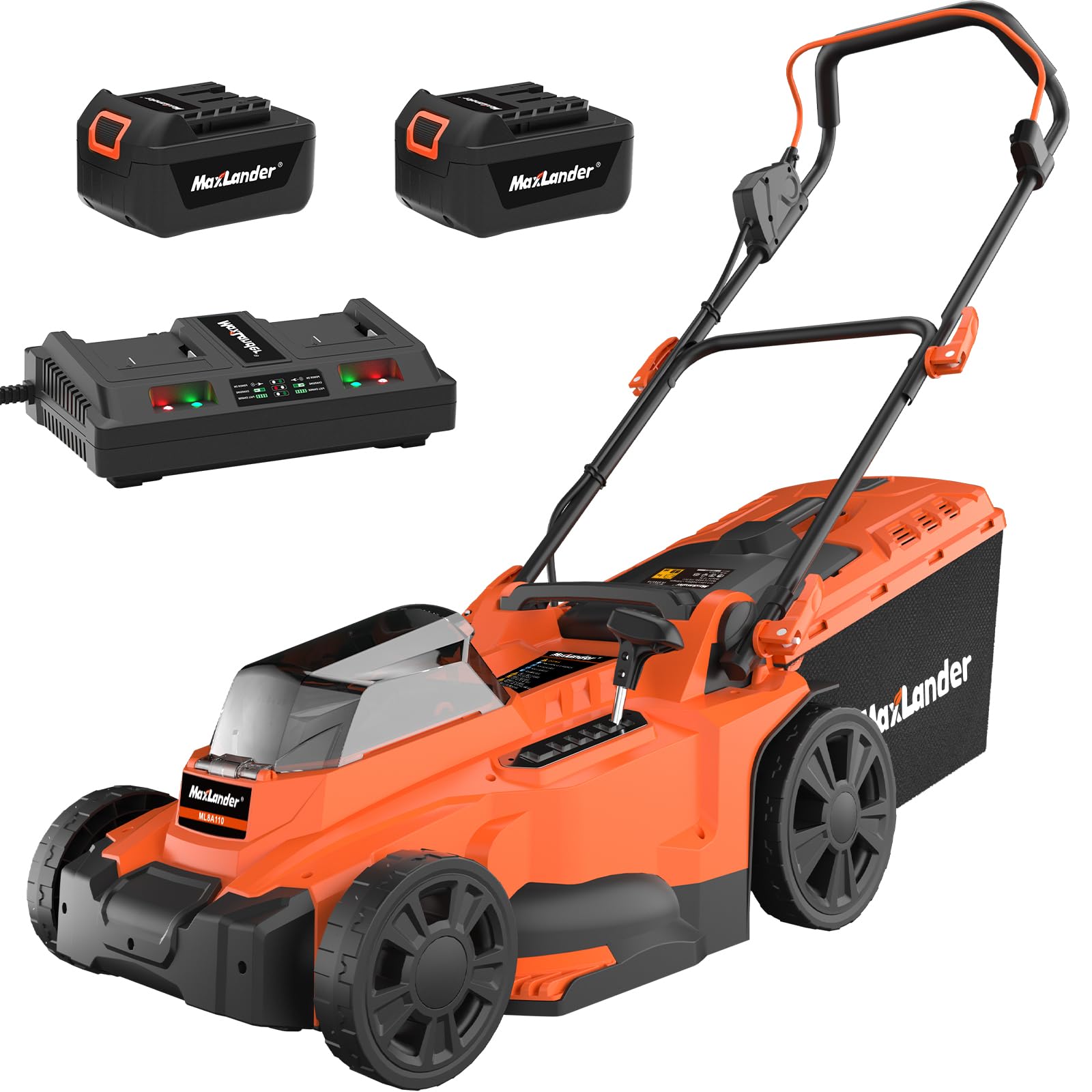 Maxlander 15-Inch 40V Cordless Electric Lawn Mower with Brushless Motor - 2-in-1 Battery Powered Lawn Mower, 6-Position Height Adjustment, Includes 2PCS 4.0Ah Batteries & Charger - Perfect for Small to Medium Yards, Residential Lawn Care & Eco-Friendly Landscaping