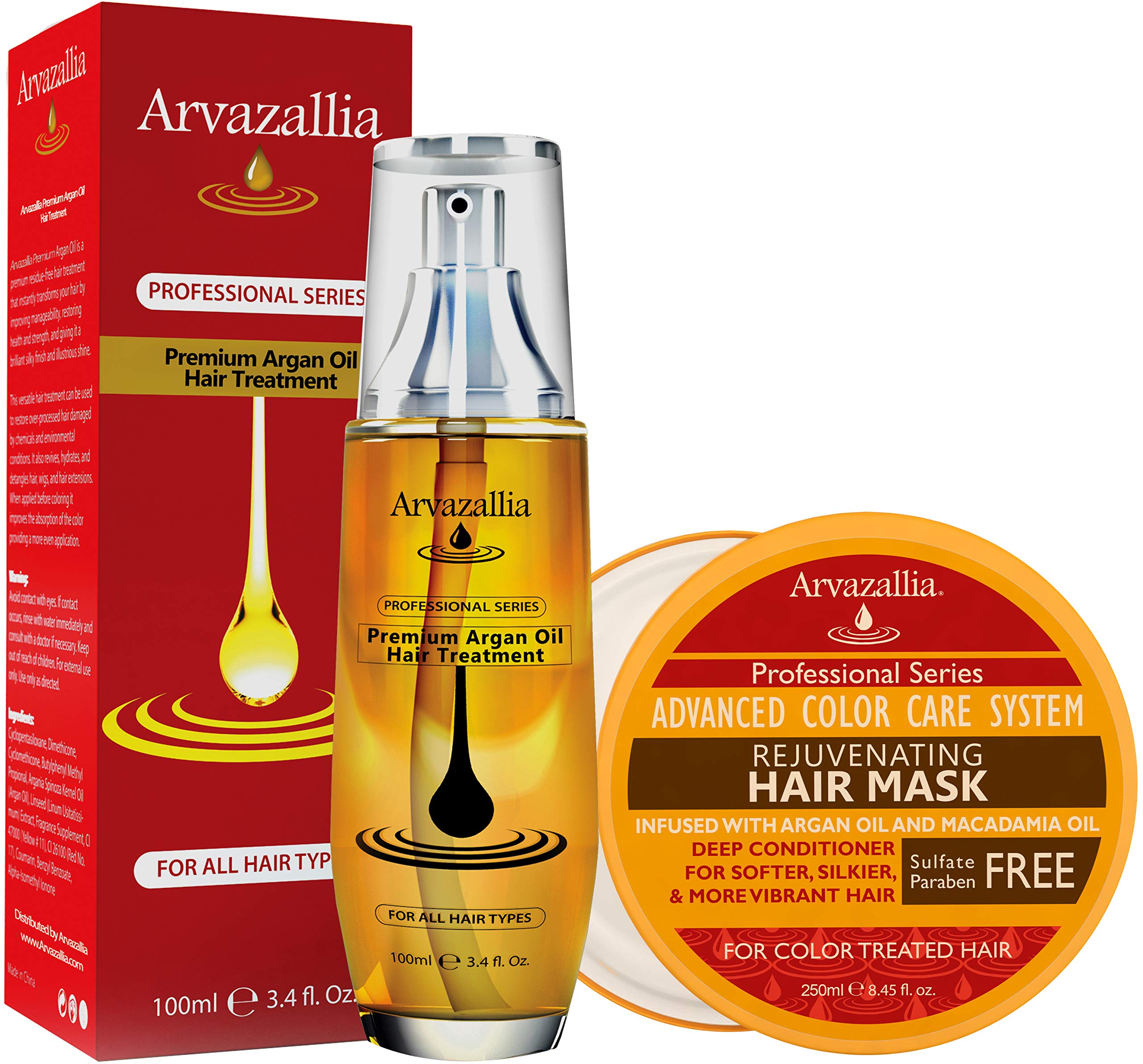 Arvazallia Rejuvenating Hair Mask & Argan Oil Treatment Bundle - Deep Conditioning, Color Protection & Damage Repair for Color-Treated Hair | Salon-Quality Hair Care for Dry, Damaged & Chemically Processed Hair