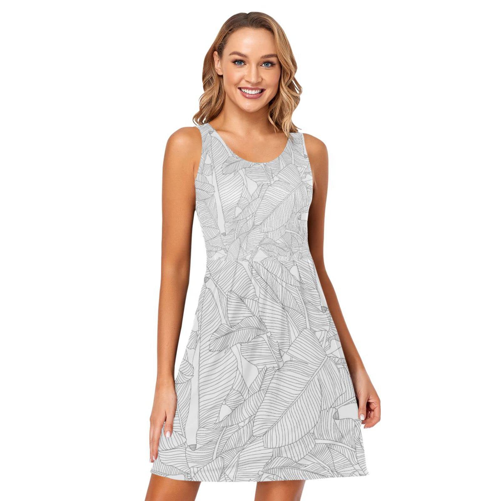 Women's Sleeveless Floral Print Pleated Sun Dress with Pockets - Casual Summer Dress for Beach, Vacation & Outdoor Activities