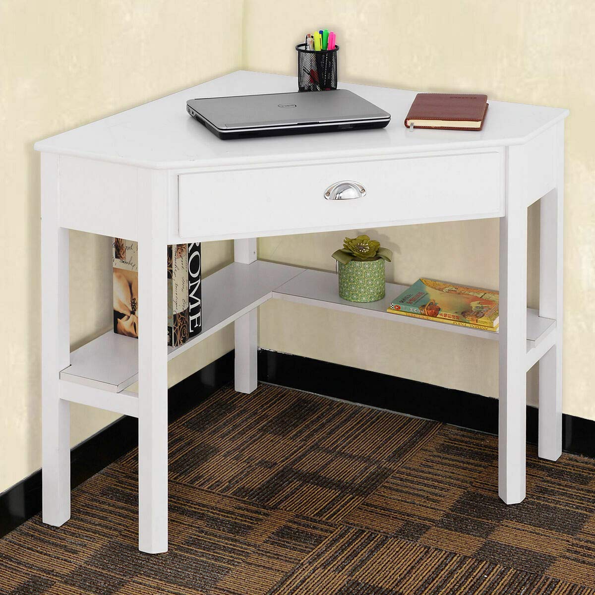 Modern White Corner Wood Desk - Home Office Laptop Writing Table with Ergonomic Design | Perfect for Small Spaces, Study Rooms & Remote Workstations