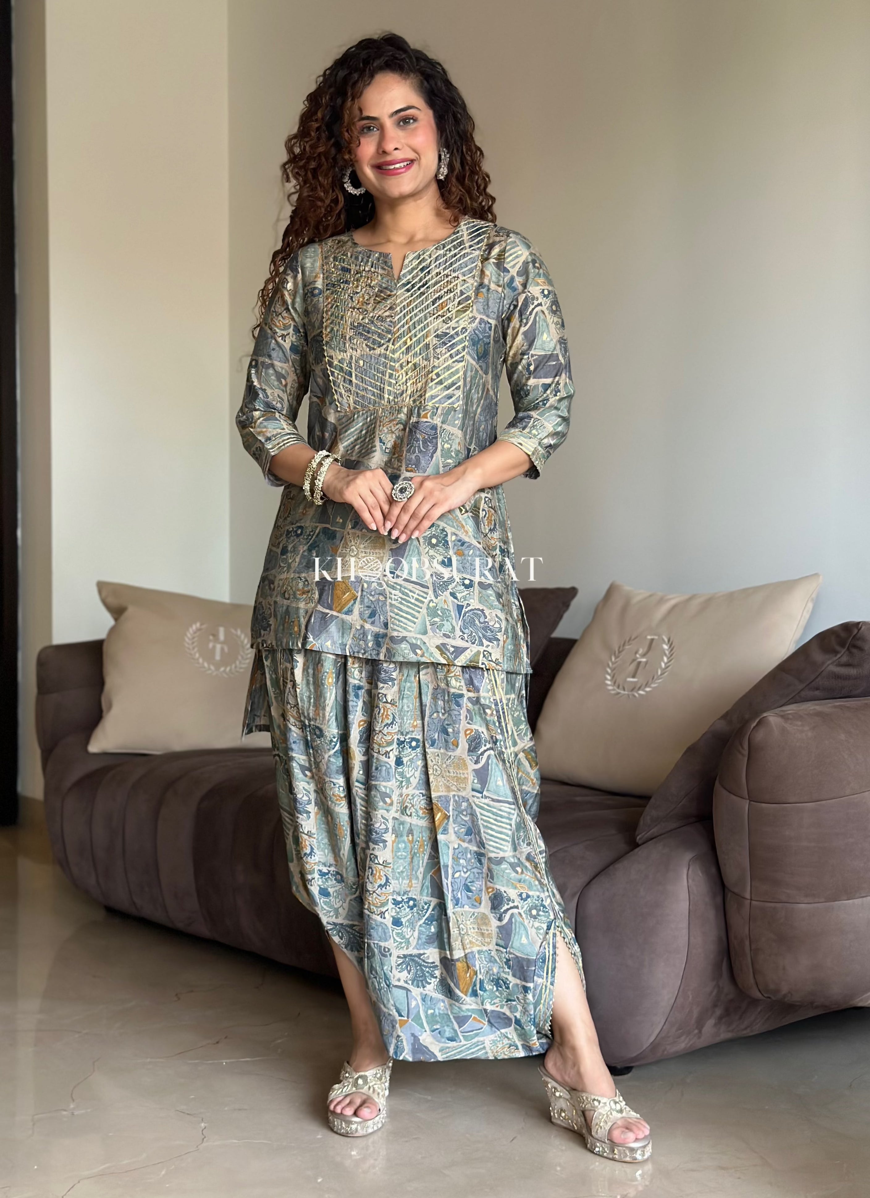 Lakshmi Grey Ethnic Festive Wear Coord Set for Women | Indian Traditional Outfit for Diwali, Weddings & Special Occasions