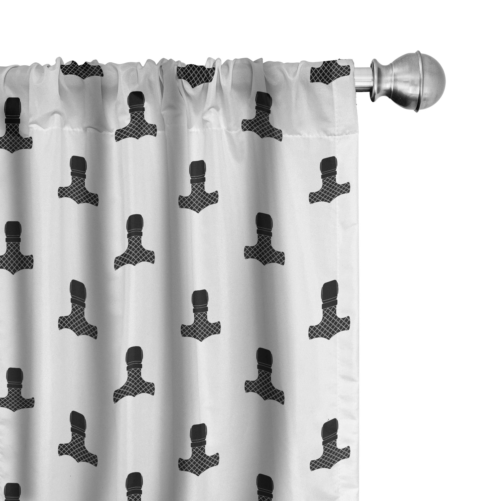 Mjolnir Window Curtains - Viking Thor Hammer Norse Cultural Symbolic Pattern, Lightweight Black & White 2-Panel Set with Rod Pocket (28