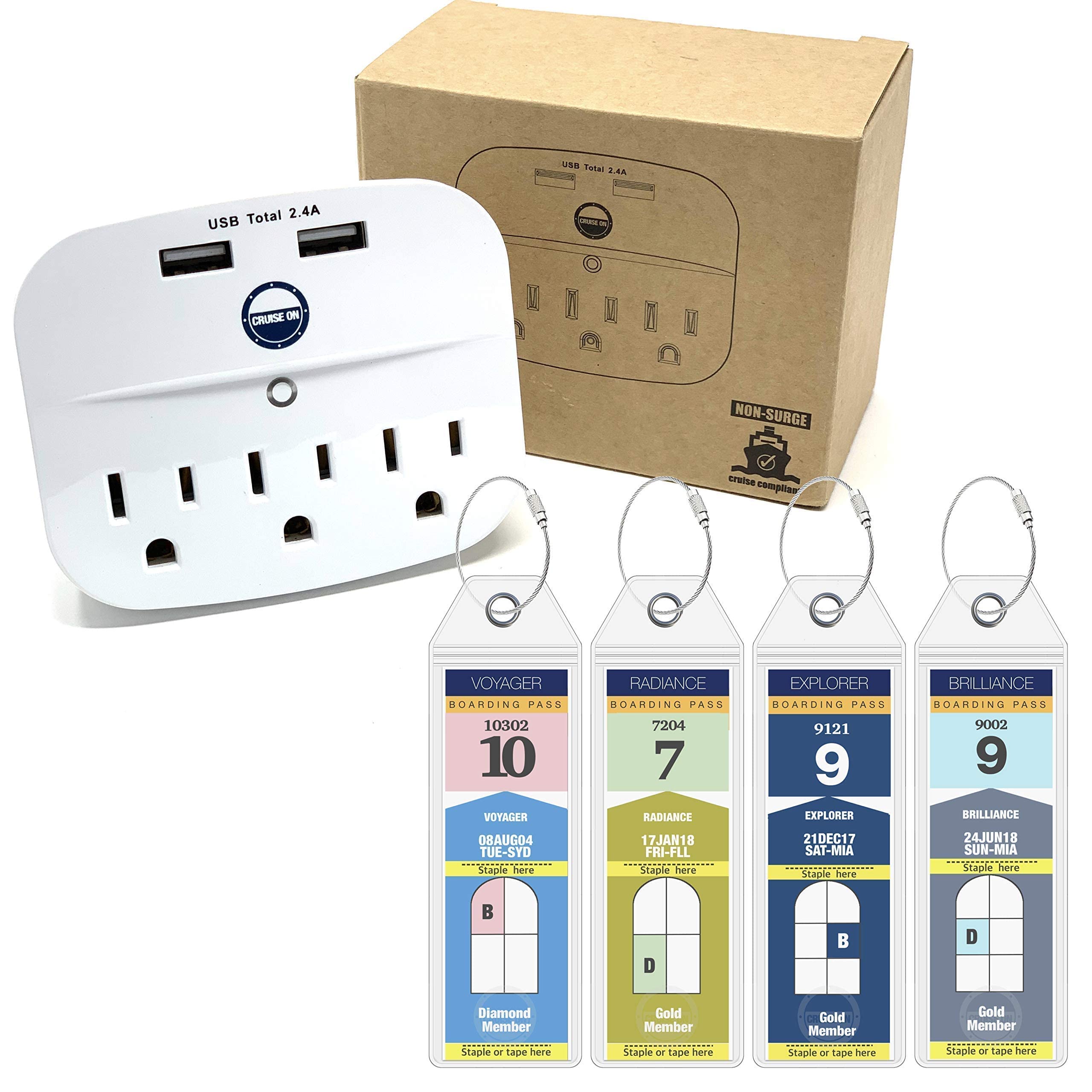 Cruise Power Strip with USB Ports & Royal Caribbean Luggage Tag Holders - Waterproof Travel Essentials Kit for Cruise Vacations, Hotels & Road Trips