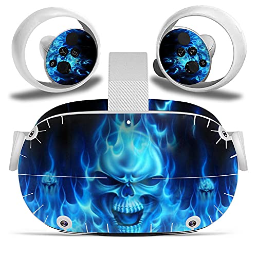 UANDM Oculus Quest 2 VR Headset & Controller Sticker - Blue Flame Skeleton Vinyl Decal Skin Protective Cover | Perfect for Gaming, VR Parties & Virtual Reality Enthusiasts