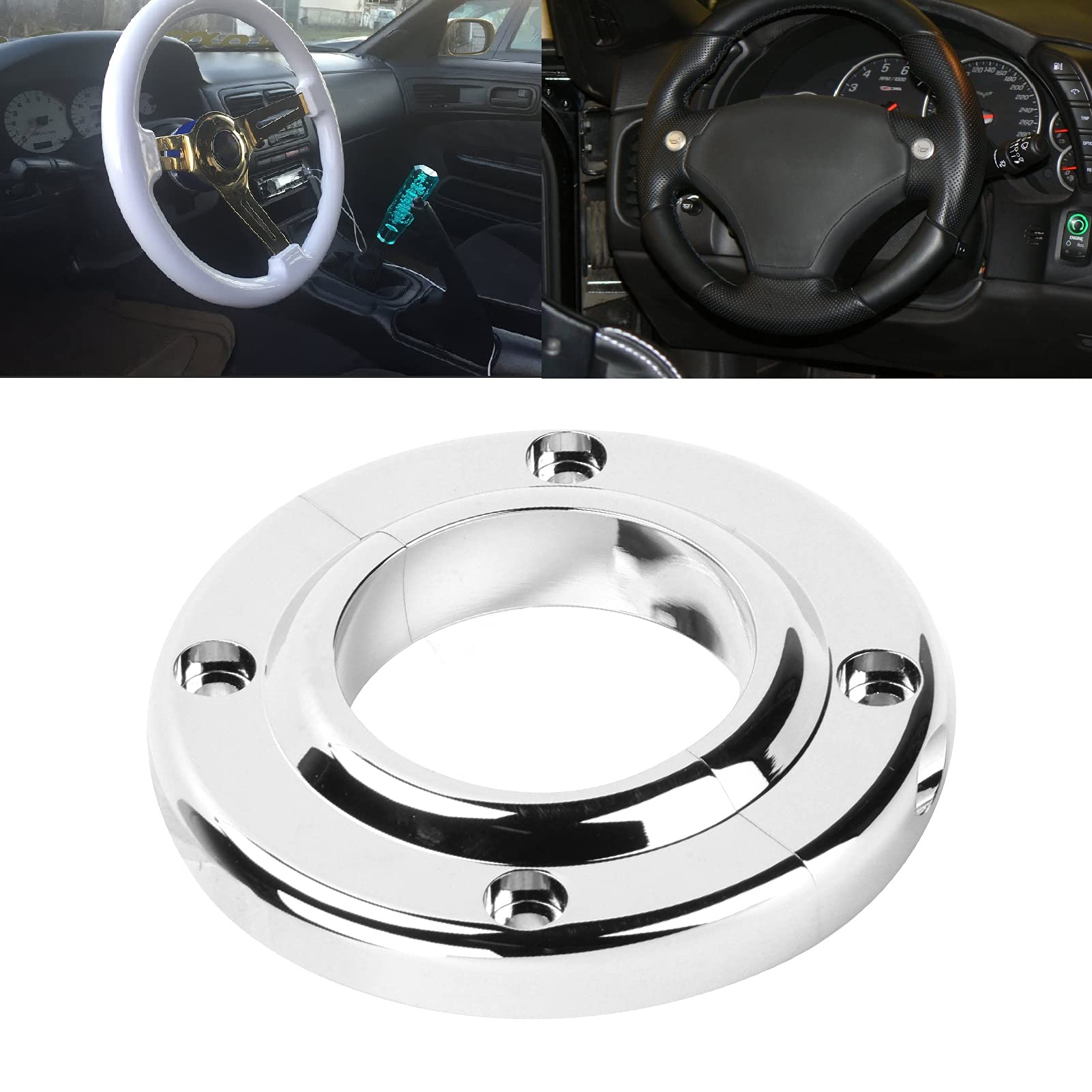 Aluminum Alloy Steering Column Floor Mount - Pack of 2, Polished Round Replacement for BBC 350 Engine with 4 Mounting Holes & 360° Rotation - Perfect for Car Restoration & Hot Rod Builds