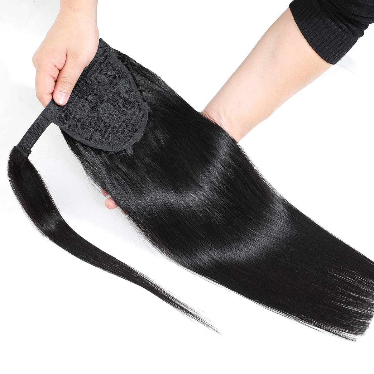 100% Real Remy Human Hair Ponytail Extensions 26 Inch 125g - Natural Black Straight Hair with Magic Paste Wrap for Women | Perfect for Parties, Weddings & Daily Styling